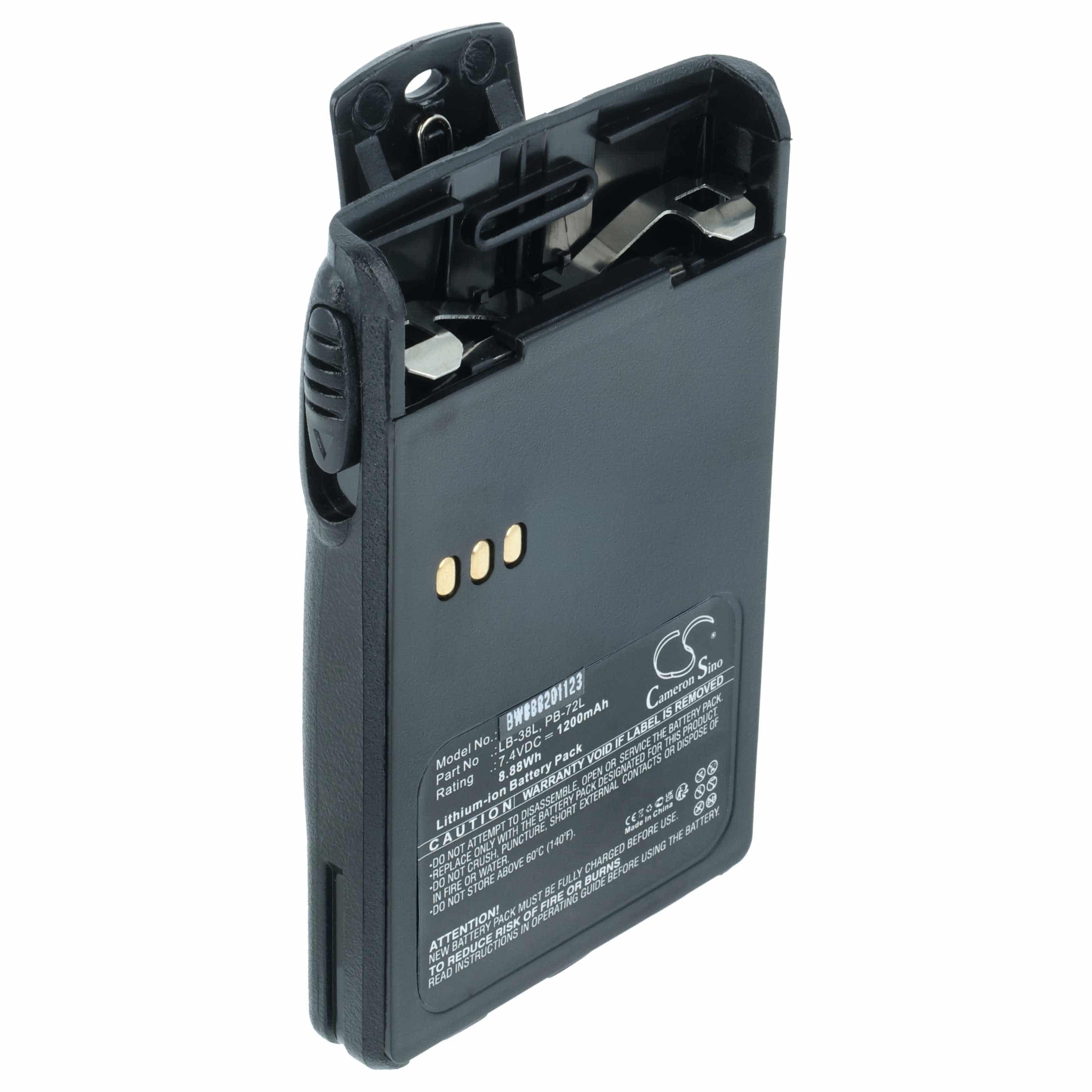 Radio Battery replaces Huntec PB200, PB-CT, LB-62L, PB-72L, LB-38L, PB400 - 1200 mAh 7.4 V Li-Ion + Belt Clip