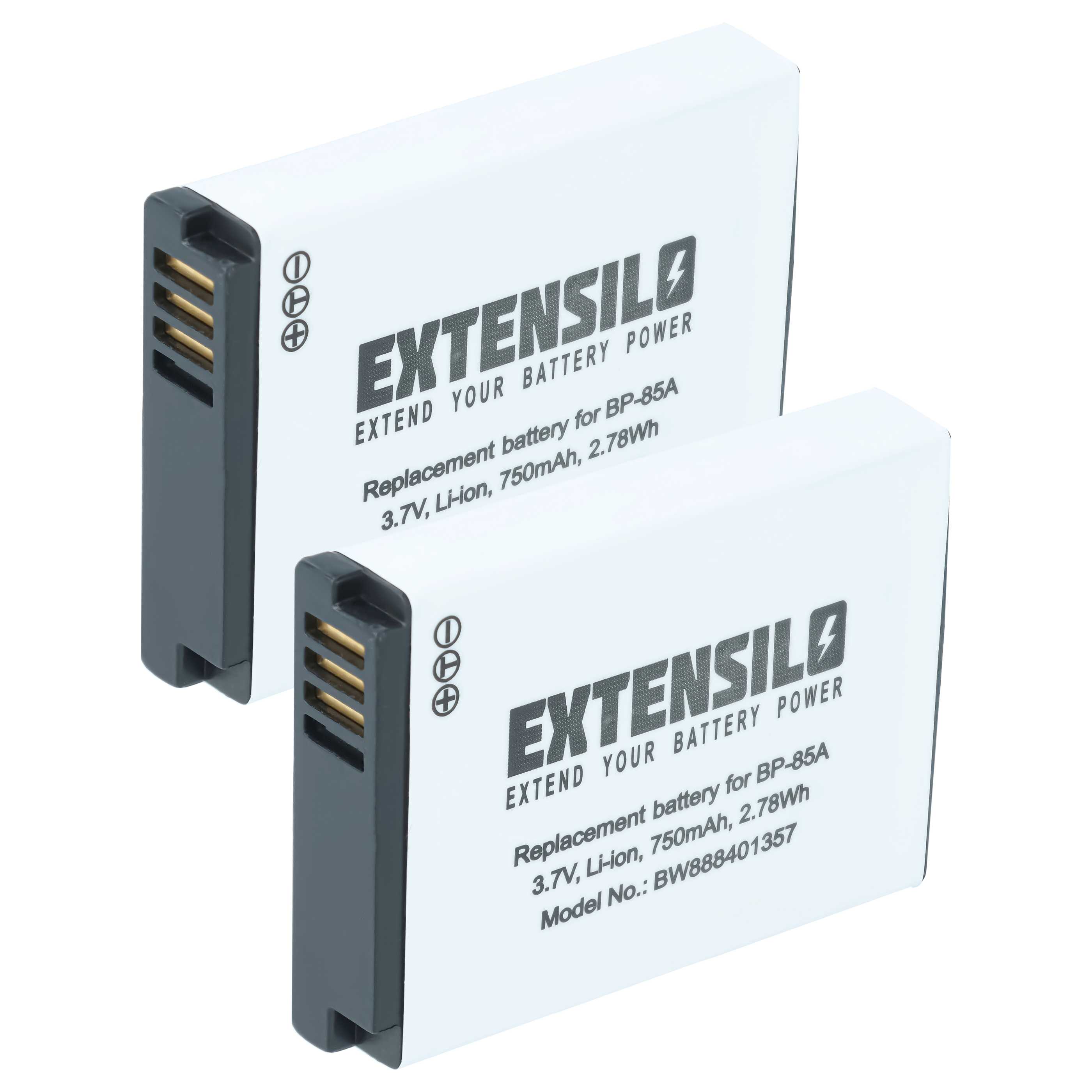 2x Battery replaces Samsung BP-85a, BP85a, EA-BP85a, IA-BP85a - 750mAh, 3.7V, Li-Ion