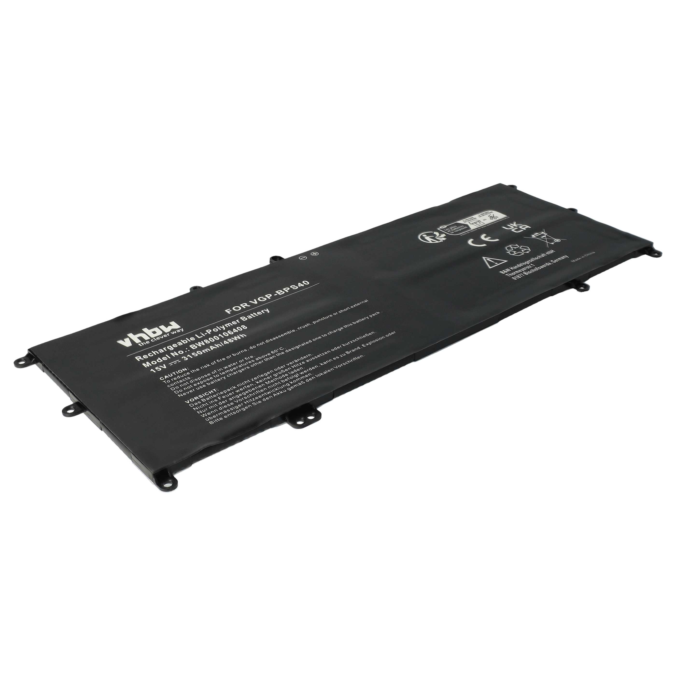 Notebook Battery Replacement for Sony VGP-BPS40 - 3150 mAh 15 V Li-polymer, black