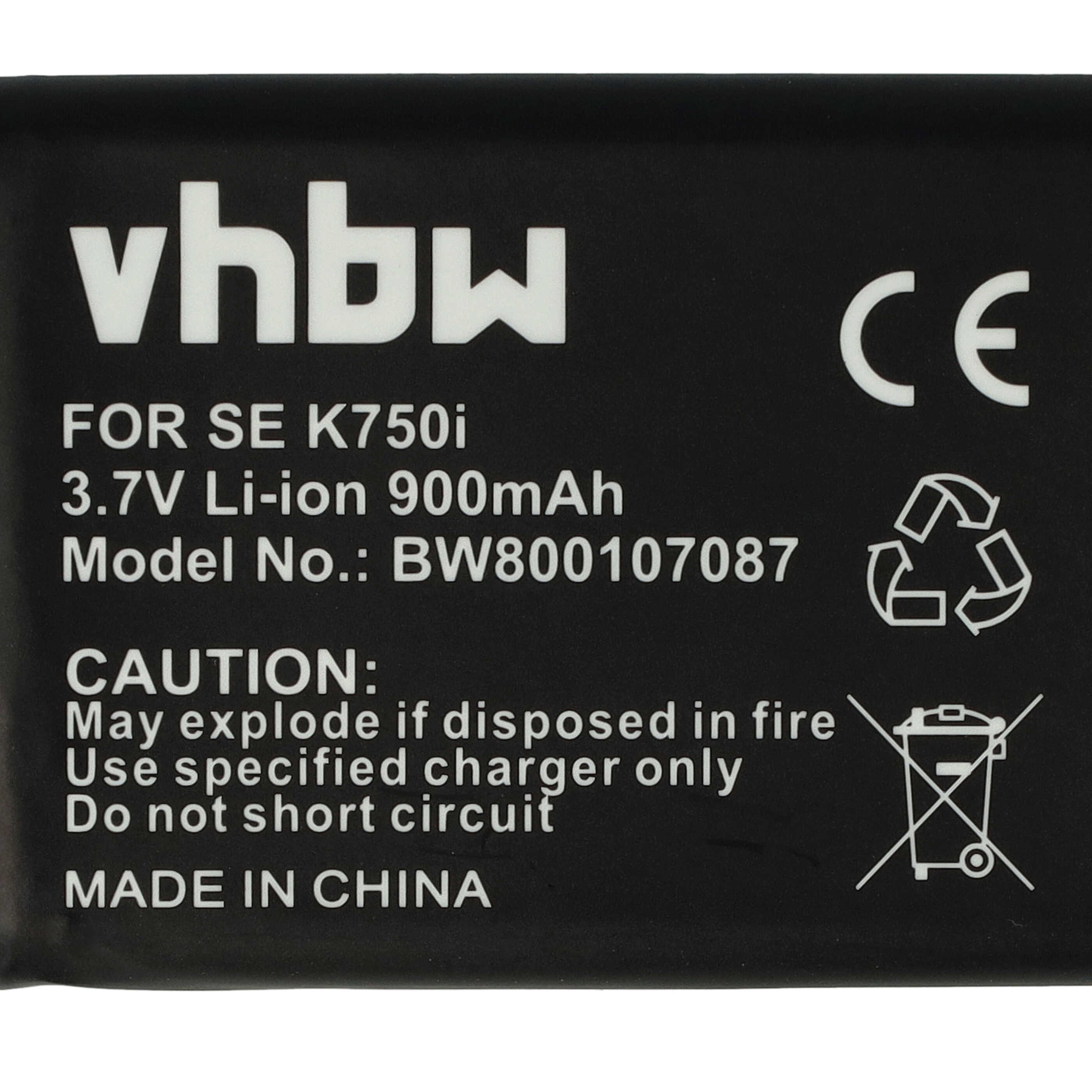 Batterie remplace Sony-Ericsson BST-37 pour téléphone portable - 900mAh, 3,7V, Li-ion