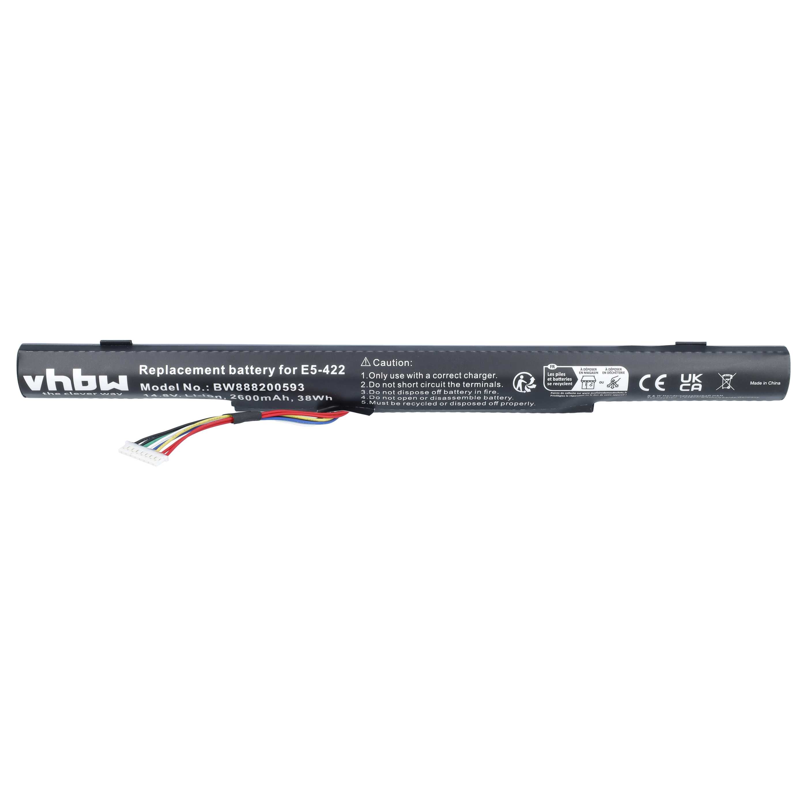 Batería recargable reemplaza Acer AL15A32 (4ICR17/65), AL15A32 para notebook - 2600 mAh 14,8 V Li-Ion negro