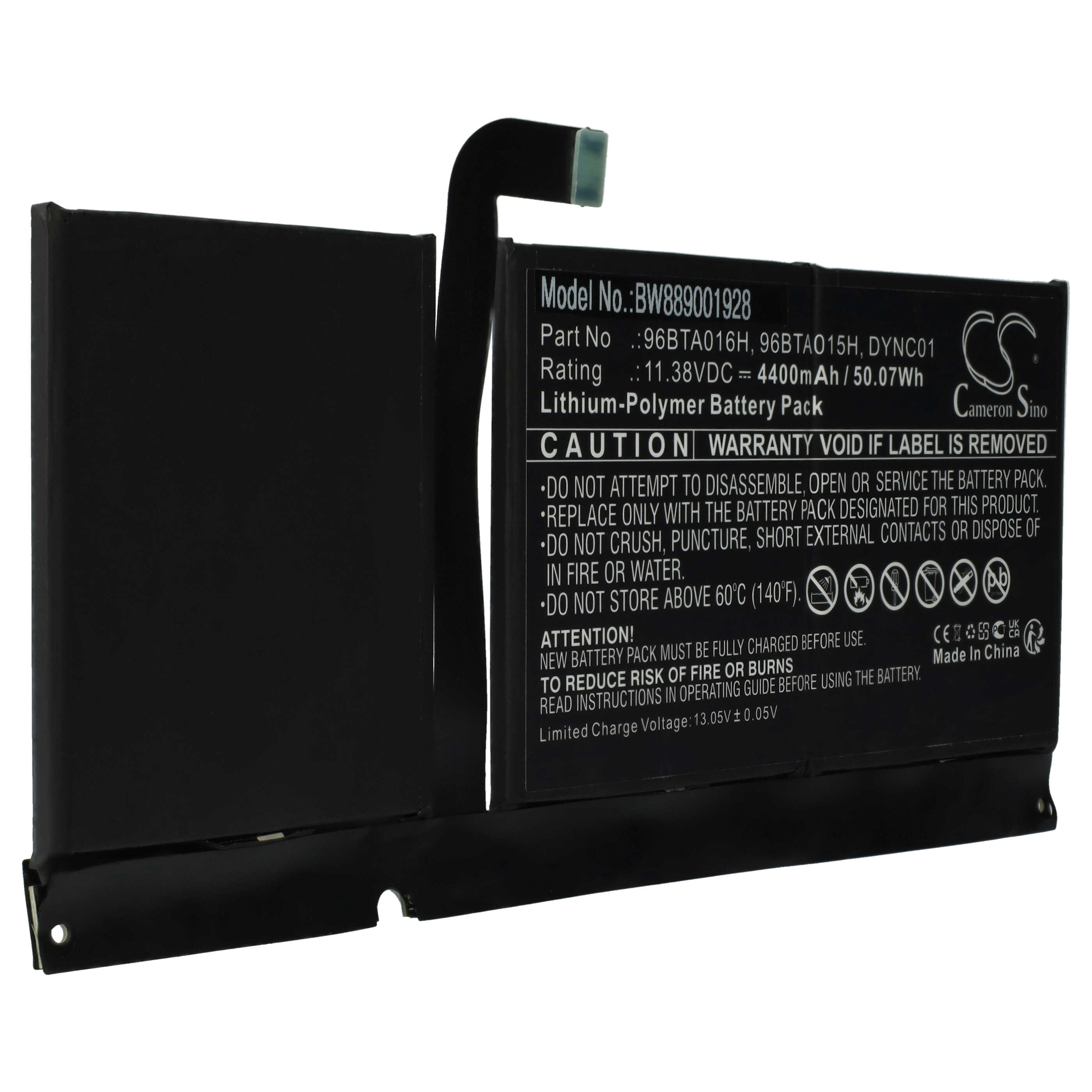 Batterie remplace Microsoft 96BTA015H pour ordinateur portable Microsoft- 4400mAh 11,38V Li-polymère, noir