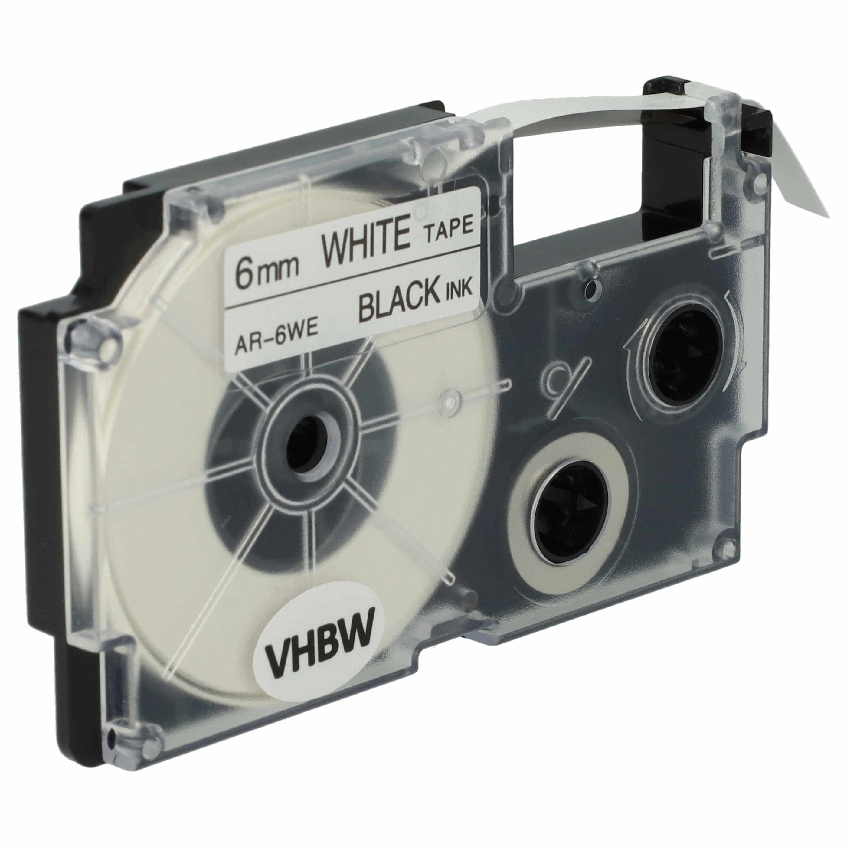 2x Label Tape replaces Casio XR-6WE, XR-6WE1 - 6 mm Black to White