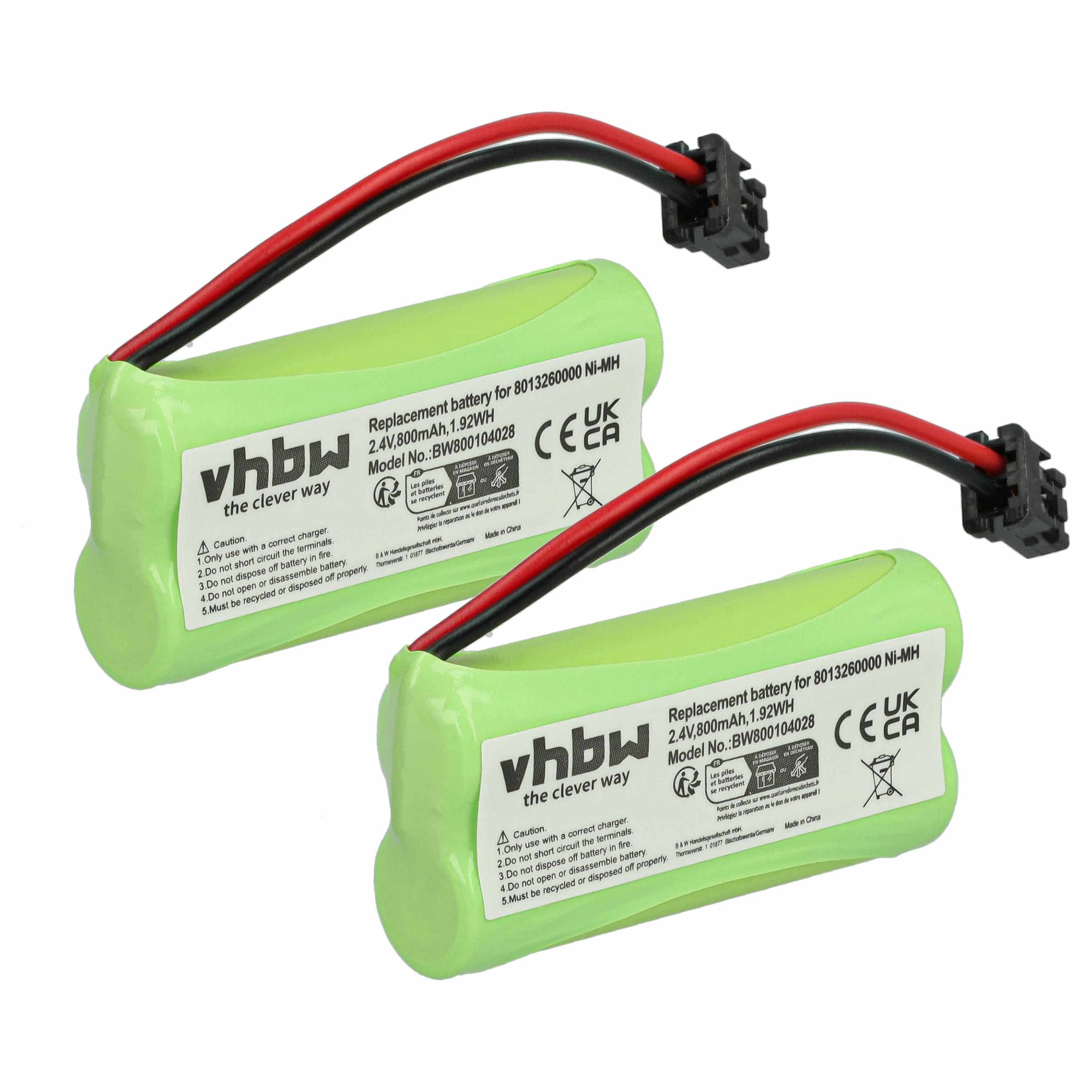 2x Batteries remplace 2SNAAA55HSJ1, 2SNAAA60HSJ1, 2SN-AAA55H-S-J1 pour téléphone Philips - 800mAh 2,4V NiMH