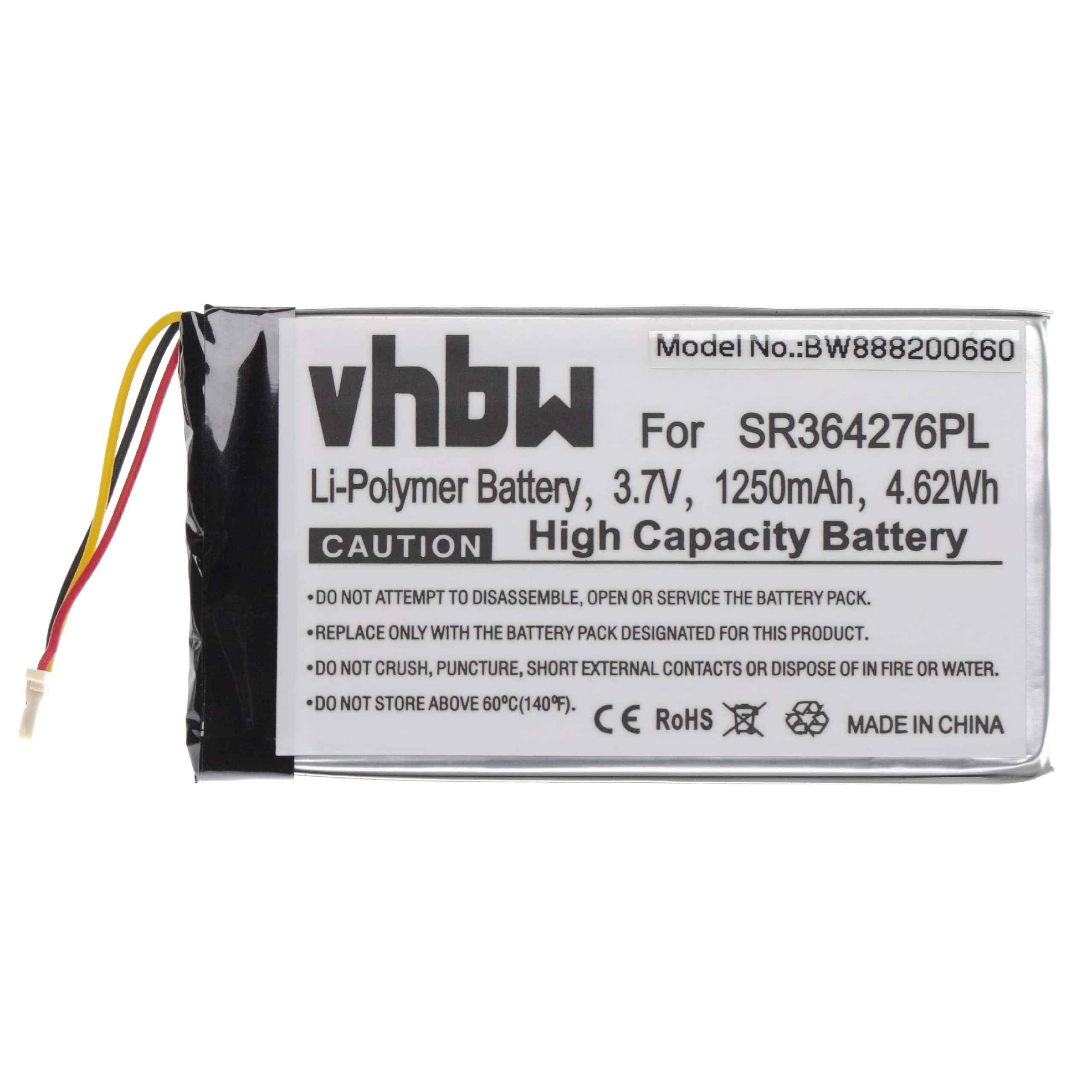 Batterie remplace Becker SR364276 pour navigation GPS - 1250mAh 3,7V Li-polymère