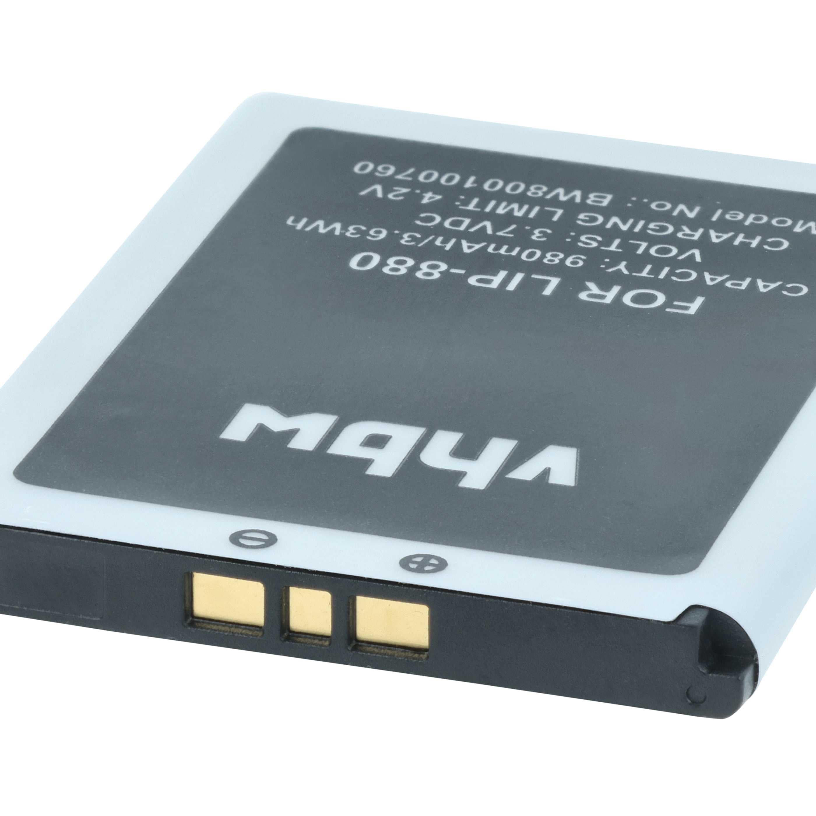 MP3-Player 2x Battery replaces Sony LIP-880PD, LIP-880PD-B, LIP-880 - 980 mAh 3.7 V Li-Ion