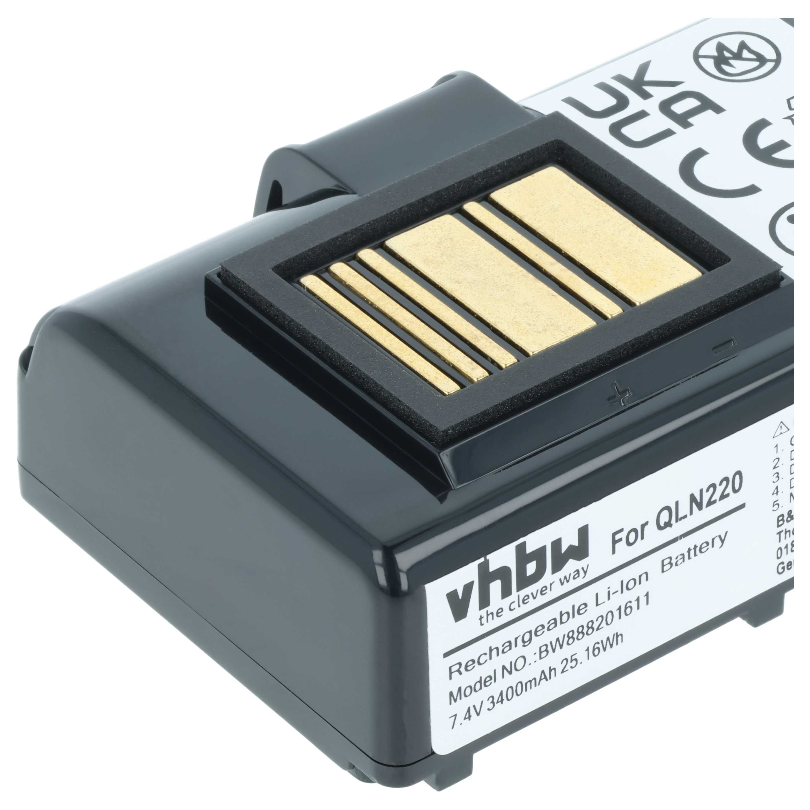 Printer 2x Battery replaces Zebra BTRY-MPP-34MAHC1-01, AT16004, BTRY-MPP-34MA1-01 - 3400 mAh 7.4 V Li-Ion
