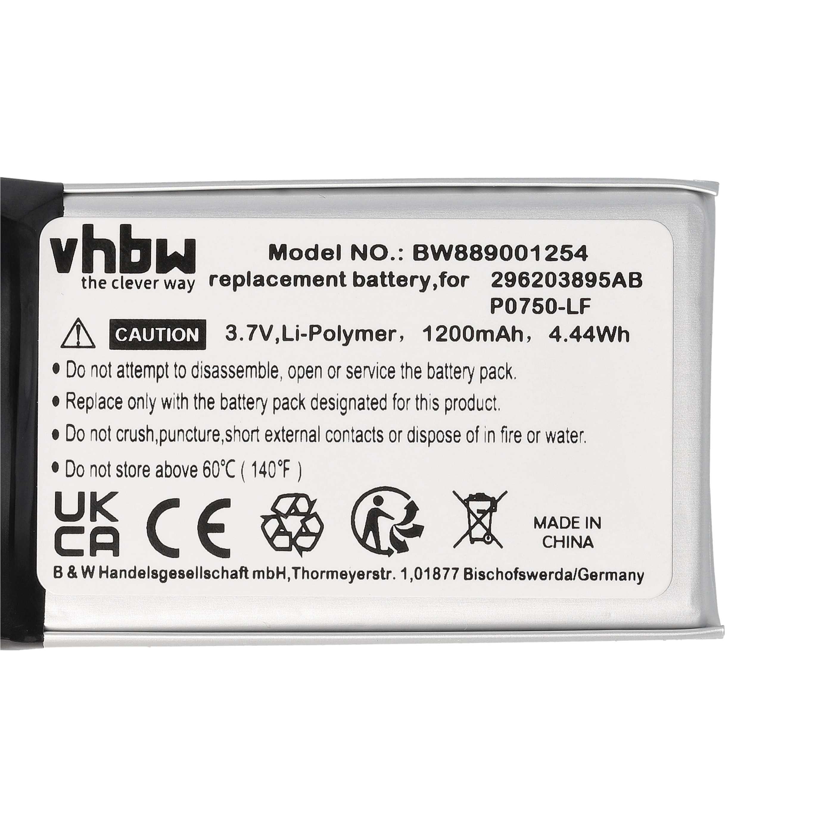 Card Reader 5x Battery replaces Ingenico 296203895AB, P0750-LF - 1200 mAh 3.7 V Li-polymer