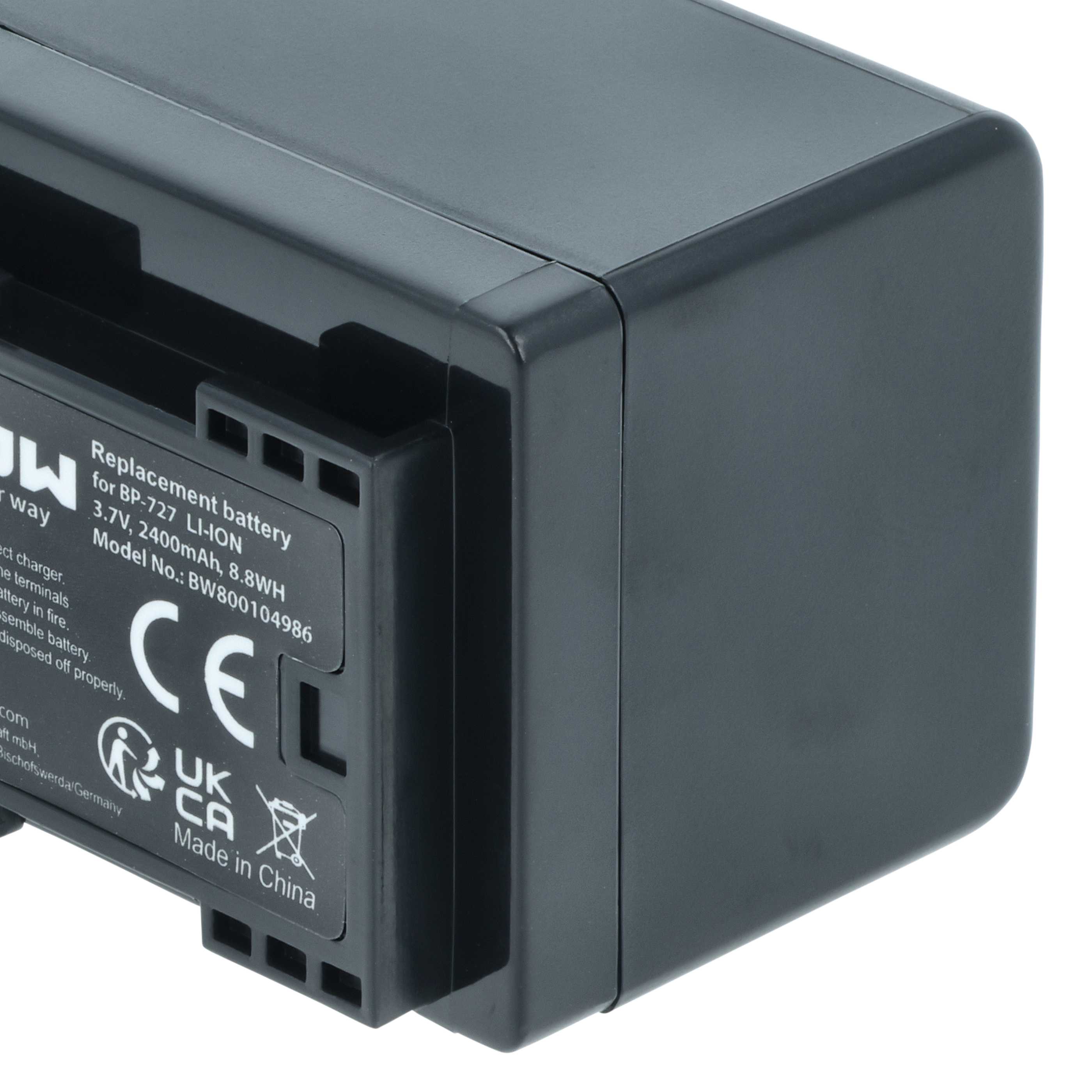 Batteria per videocamera sostituisce Canon BP-727 - 2400mAh 3,6V Li-Ion con infochip