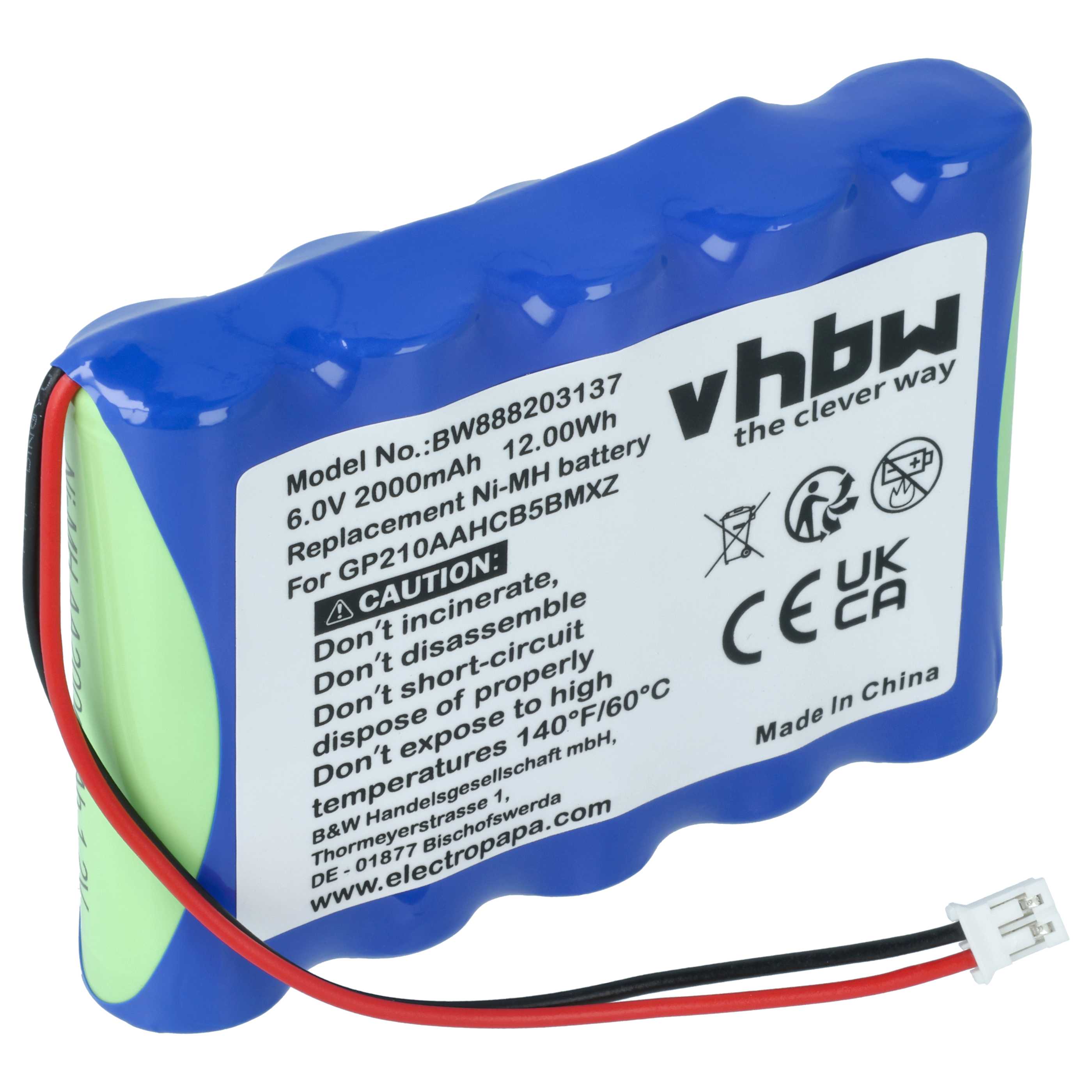 Batería reemplaza VDW GP210AAHCB5BMXZ para tecnología médica (2000 mAh, 6 V, NiMH)