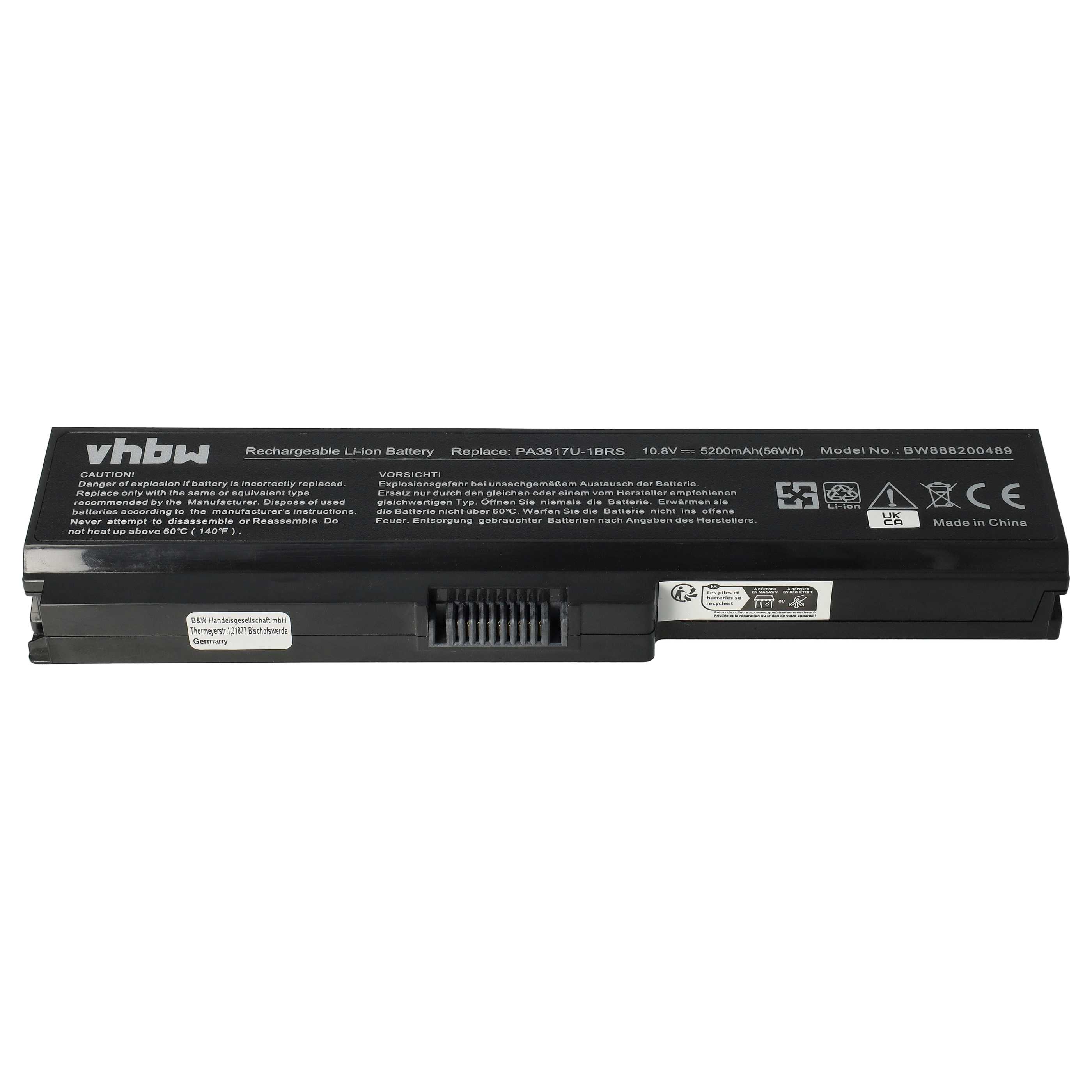 Batterie remplace Toshiba PA3817U-1BAS pour ordinateur portable - 5200mAh 10,8V Li-polymère, noir