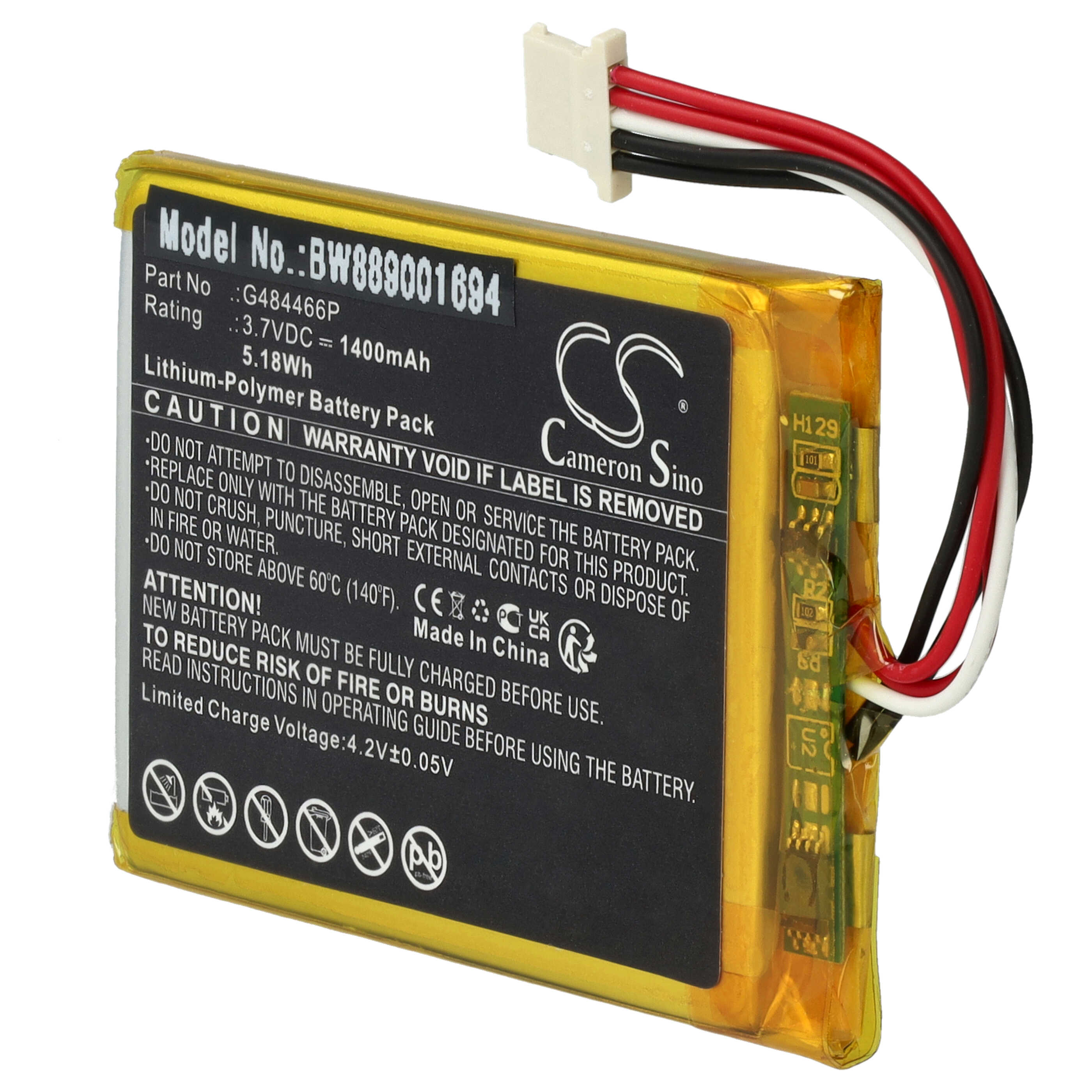 Batterie remplace Polar G484466P pour compteur de vélo GPS Polar - 1400mAh 3,7V Li-polymère