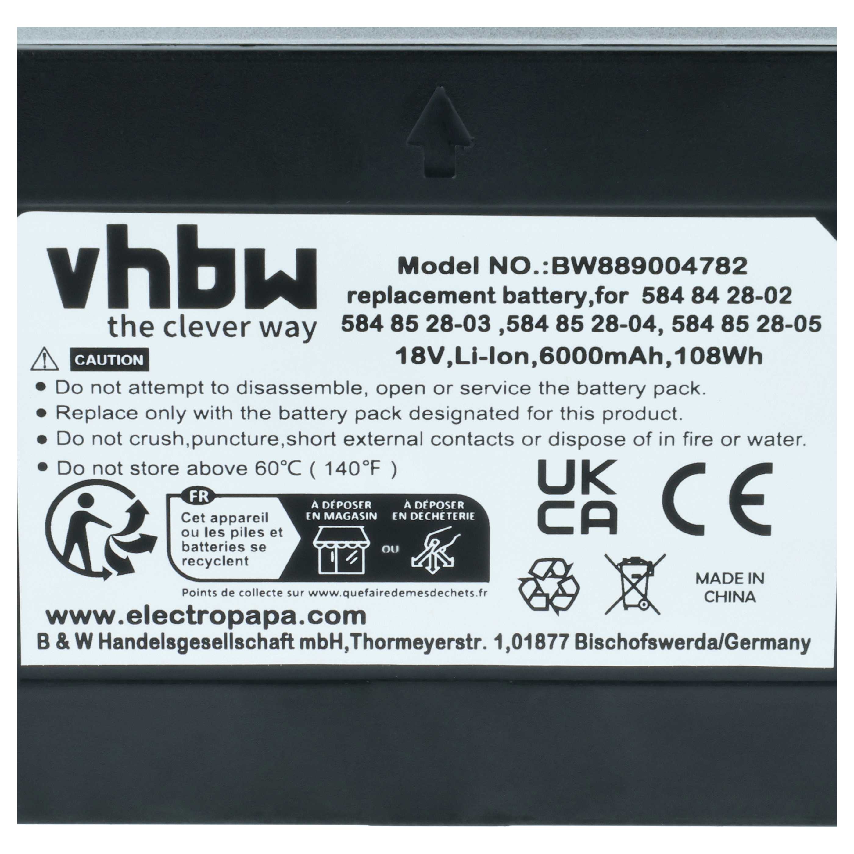 Batteria sostituisce Husqvarna 5848228-01, 584 84 28-02, 5848428-02 per tagliaerba - 6Ah 18V Li-Ion
