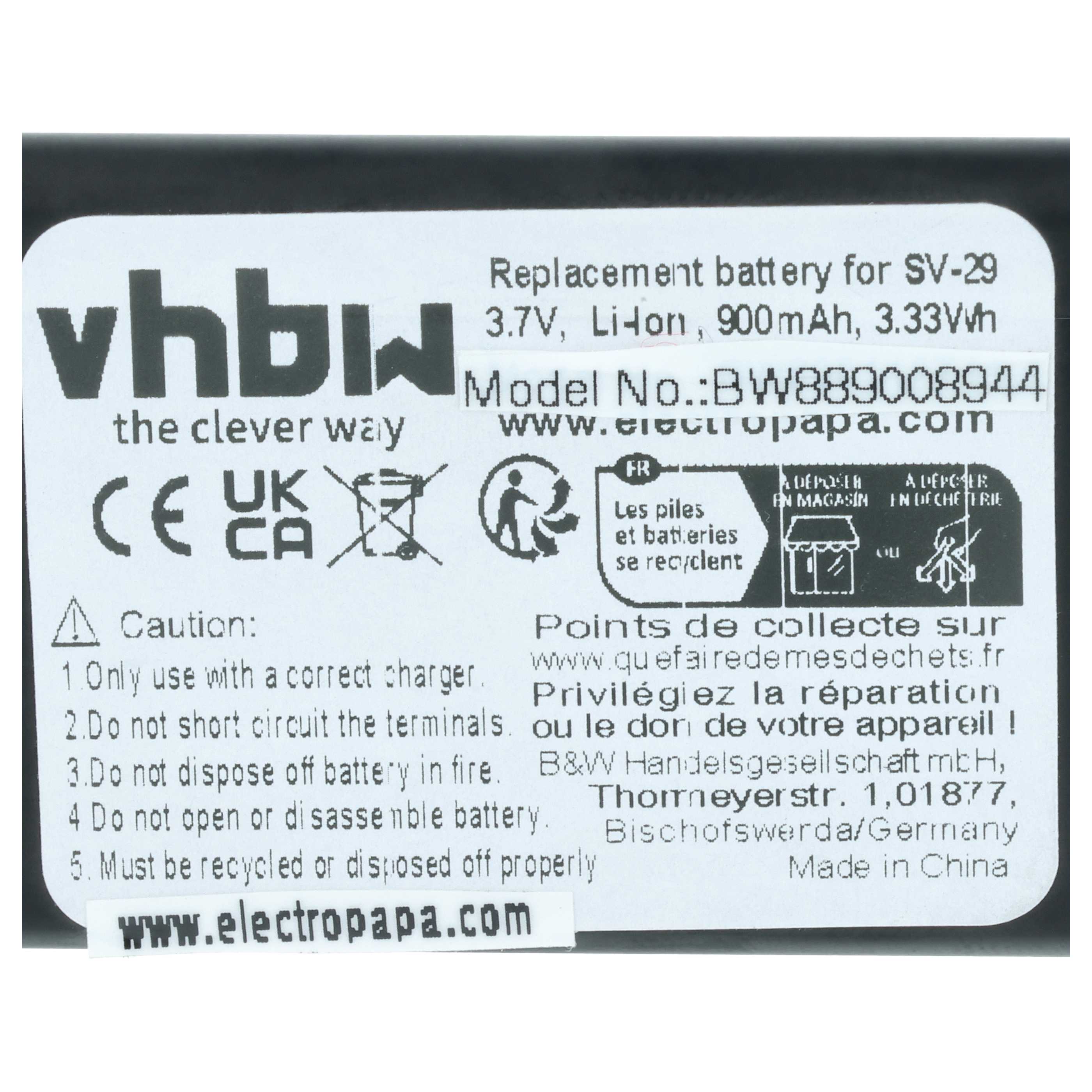 Batteria sostituisce Alcatel RTR001F01, 10000058 per cellulare - 900mAh 3,7V Li-Ion 