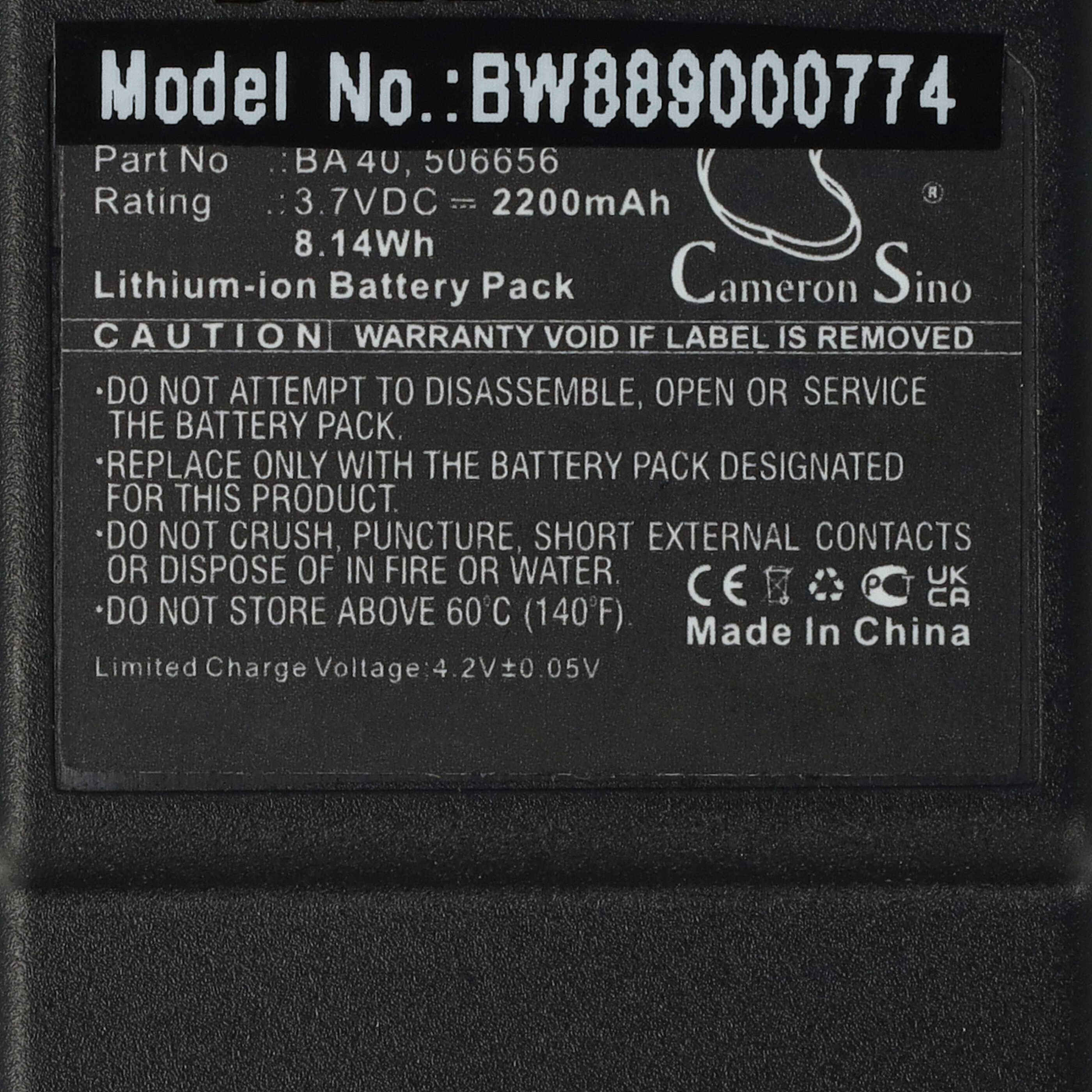 Batería reemplaza Sennheiser 506656, BA 40 para base de micrófono Sennheiser - 2200 mAh 3,7 V Li-Ion