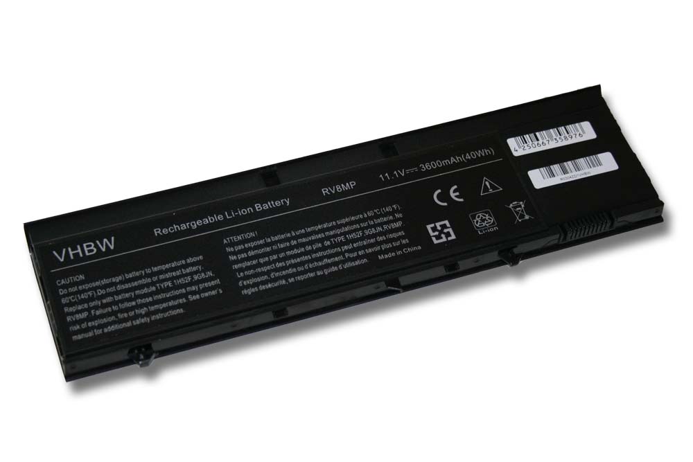 Notebook Battery Replacement for Dell KJ321, H6T9R, 1H52F, 1NP0F, 9G8JN, 37HGH - 3600mAh 11.1V Li-Ion, black