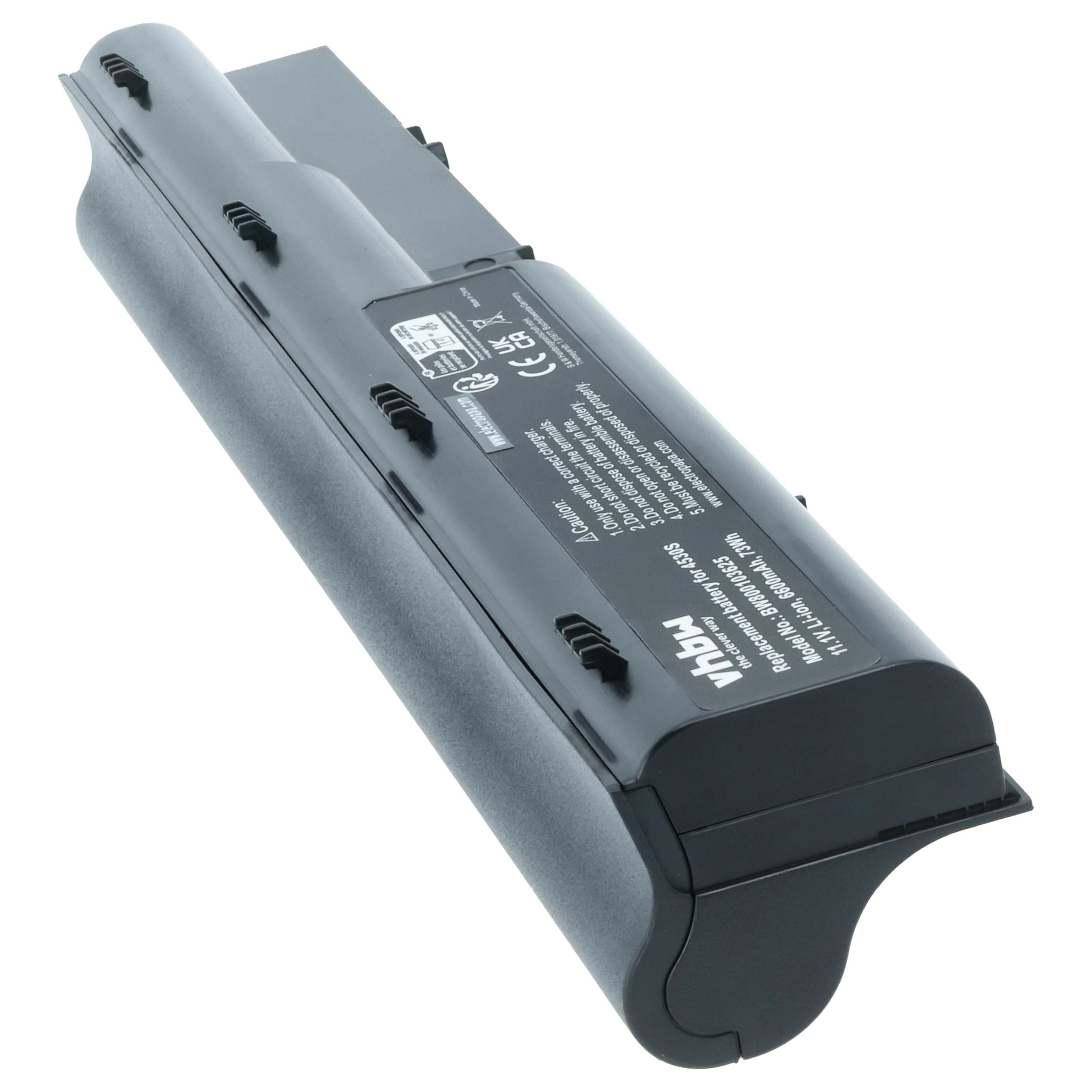 Notebook Battery replaces HP 633733-321, 633733-1A1, 633733-151, 3ICR19/66-2 - 6600 mAh 11.1 V Li-Ion, black