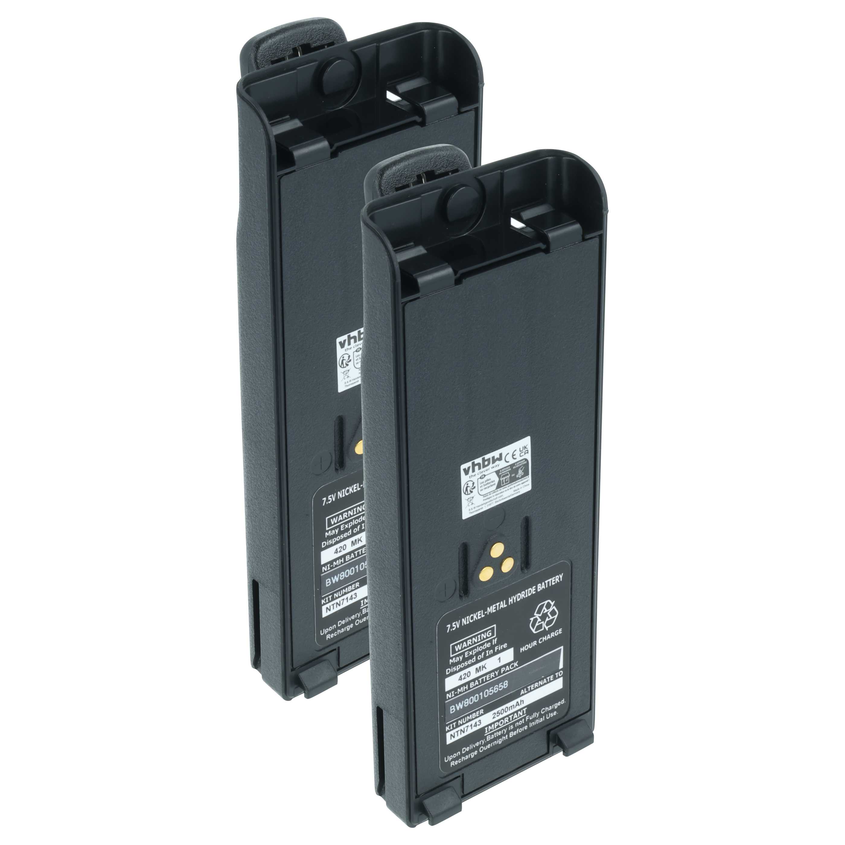 Radio 2x Battery replaces Motorola NTN7143, NTN7143CR, NTN7143B, NTN7143A - 2500 mAh 7.5 V NiMH + Belt Clip