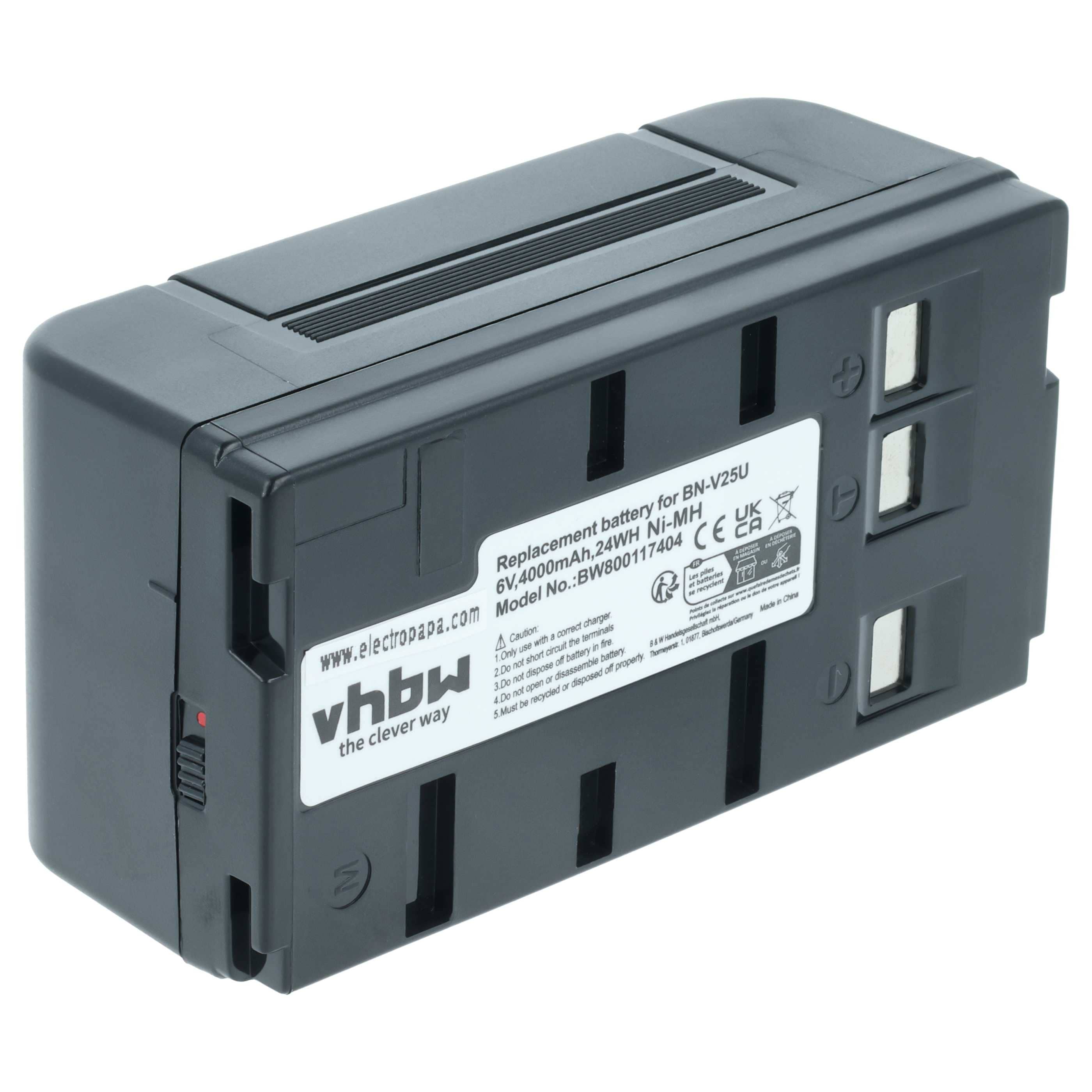 Battery replaces JVC BN-V22U, BN-V20, BN-V25U, BN-V25, BN-V24U, BN-V22, BN-V20US, BN-V20U - 4000mAh, 6V, NiMH