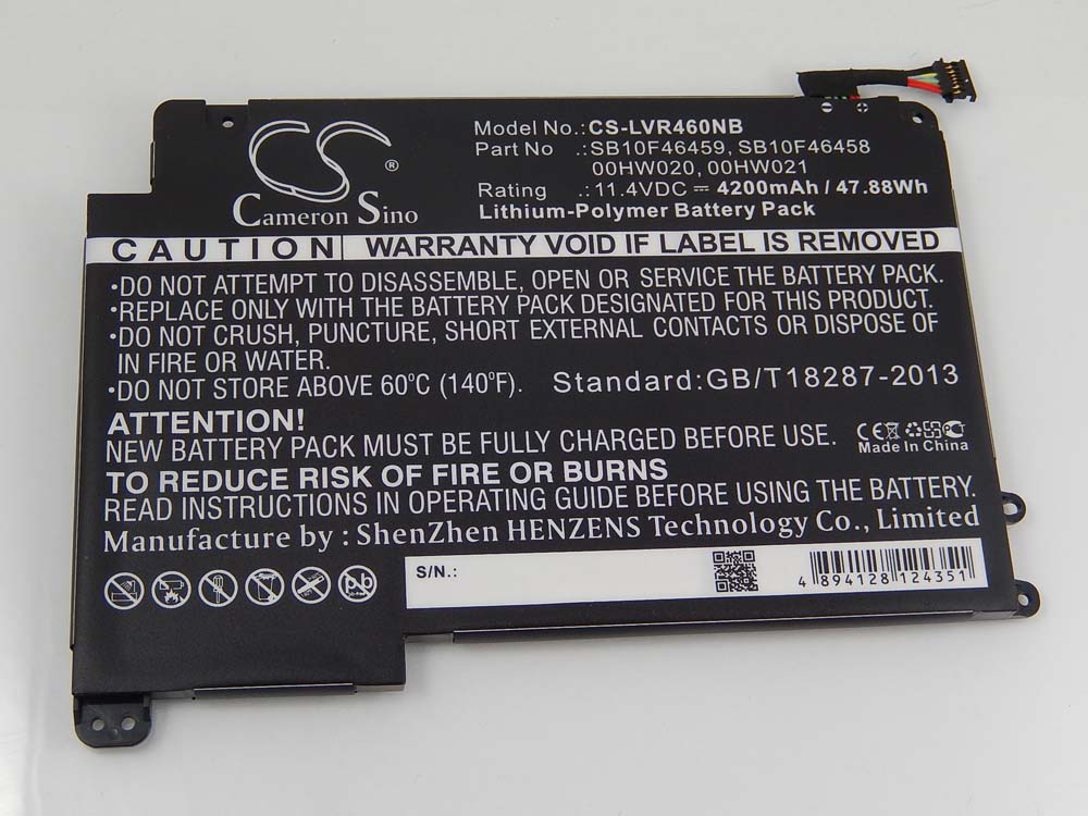 Batería reemplaza Lenovo 00HW021, SB10F46458, 00HW020 para notebook Lenovo - 4200 mAh 11,4 V Li-poli