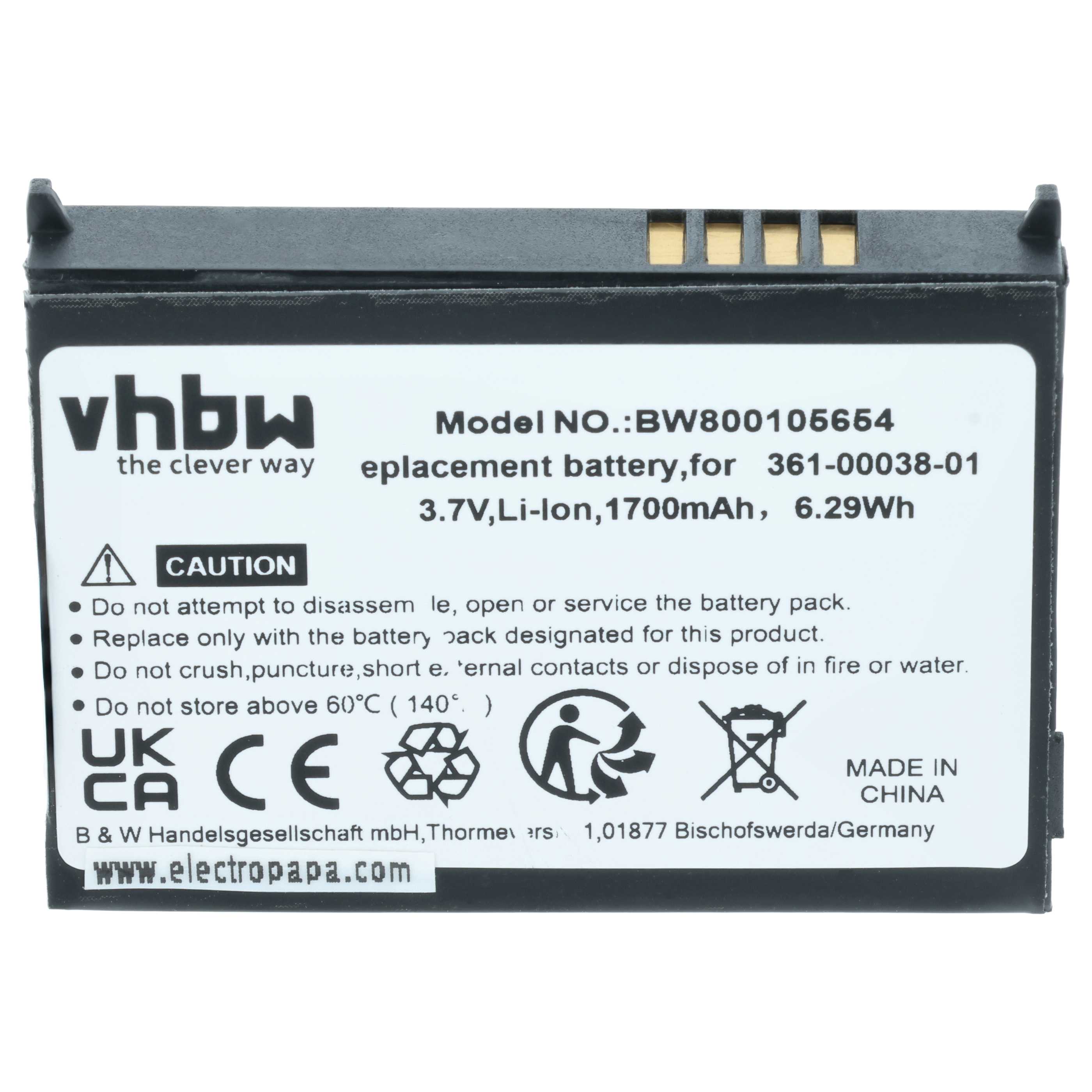 Akumulator do nawigacji GPS zamiennik Garmin 361-00038-01, 010-11143-00 - 1700 mAh 3,7 V Li-Ion