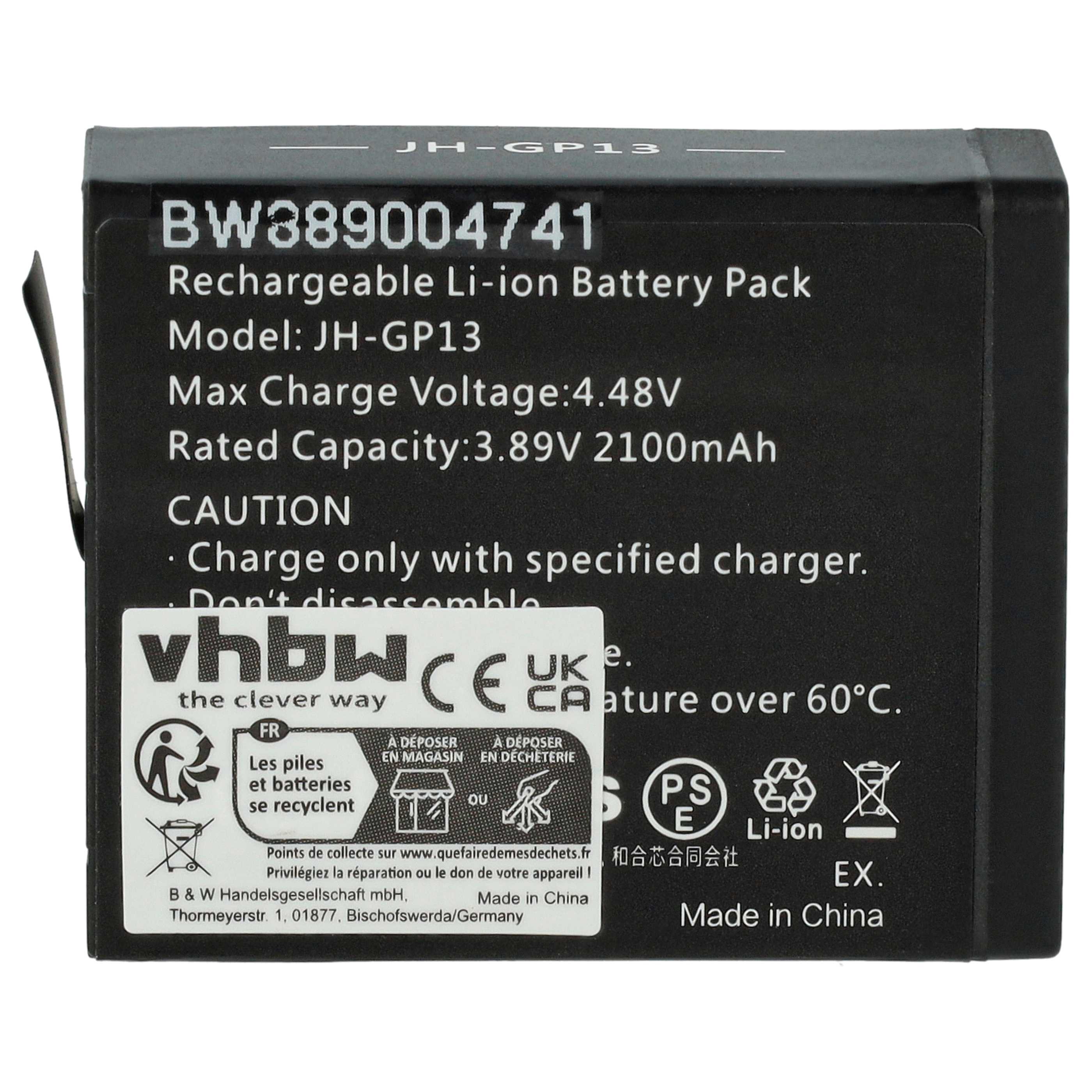 Battery replaces GoPro JH-GP13 - 2100mAh, 3.89V, Li-Ion