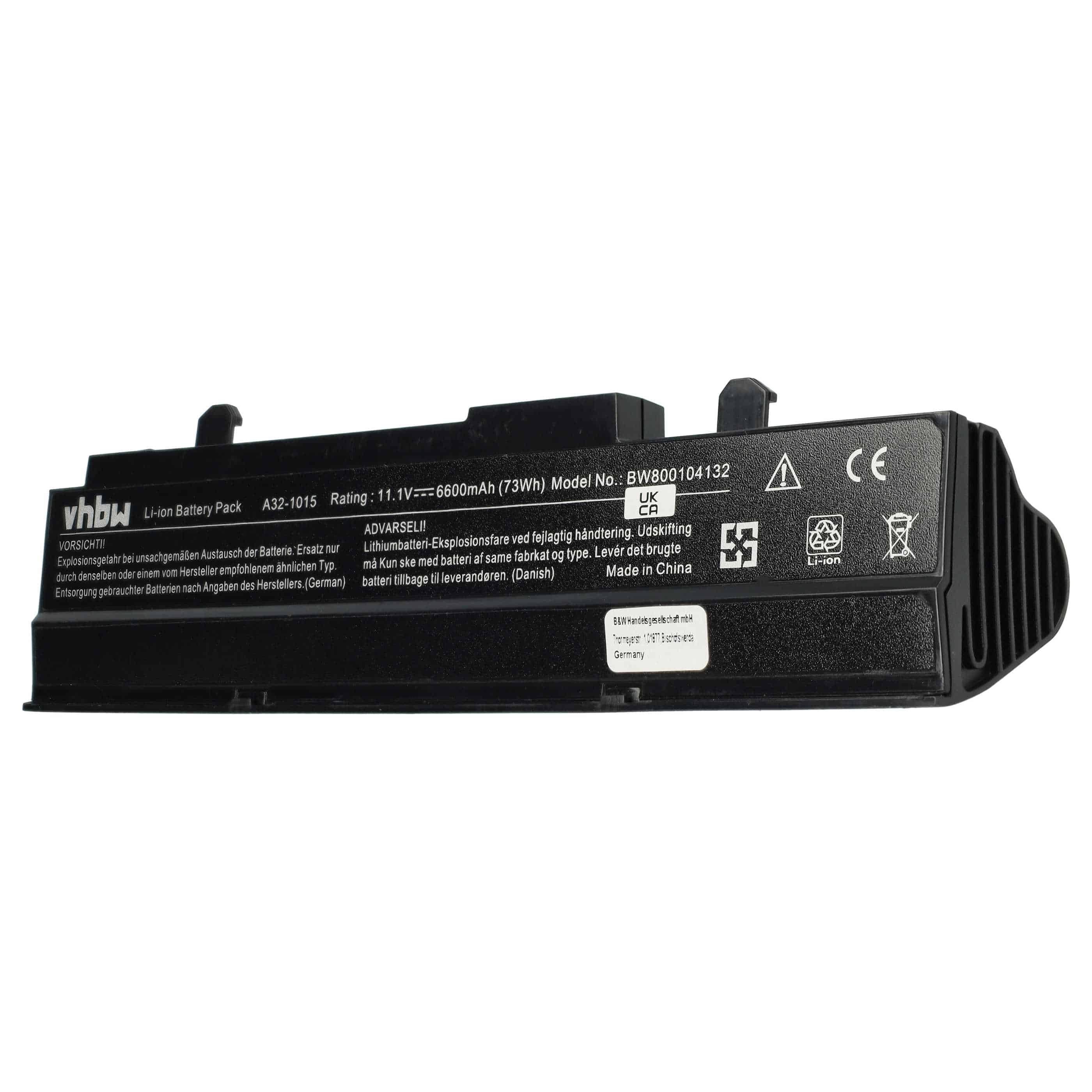 Batterie remplace Asus A31-1015, A32-1015, AL31-1015 pour ordinateur portable - 2200mAh 10,8V Li-ion, noir