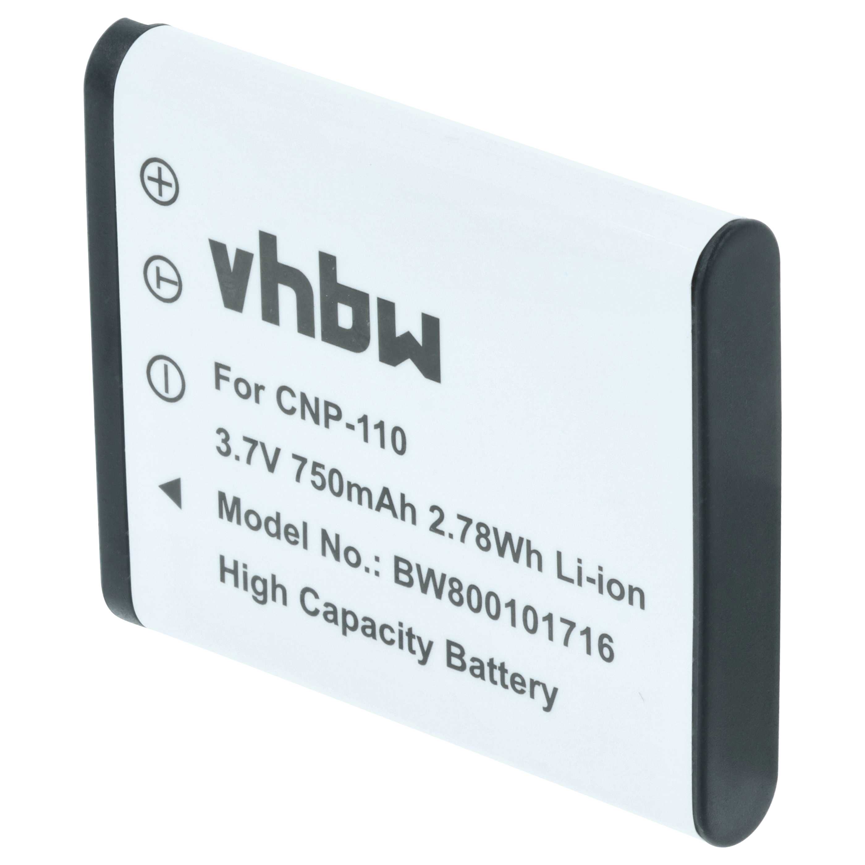 2x Battery replaces Casio NP-160, NP-110DBA, NP-110, NP-110L - 750mAh, 3.6V, Li-Ion