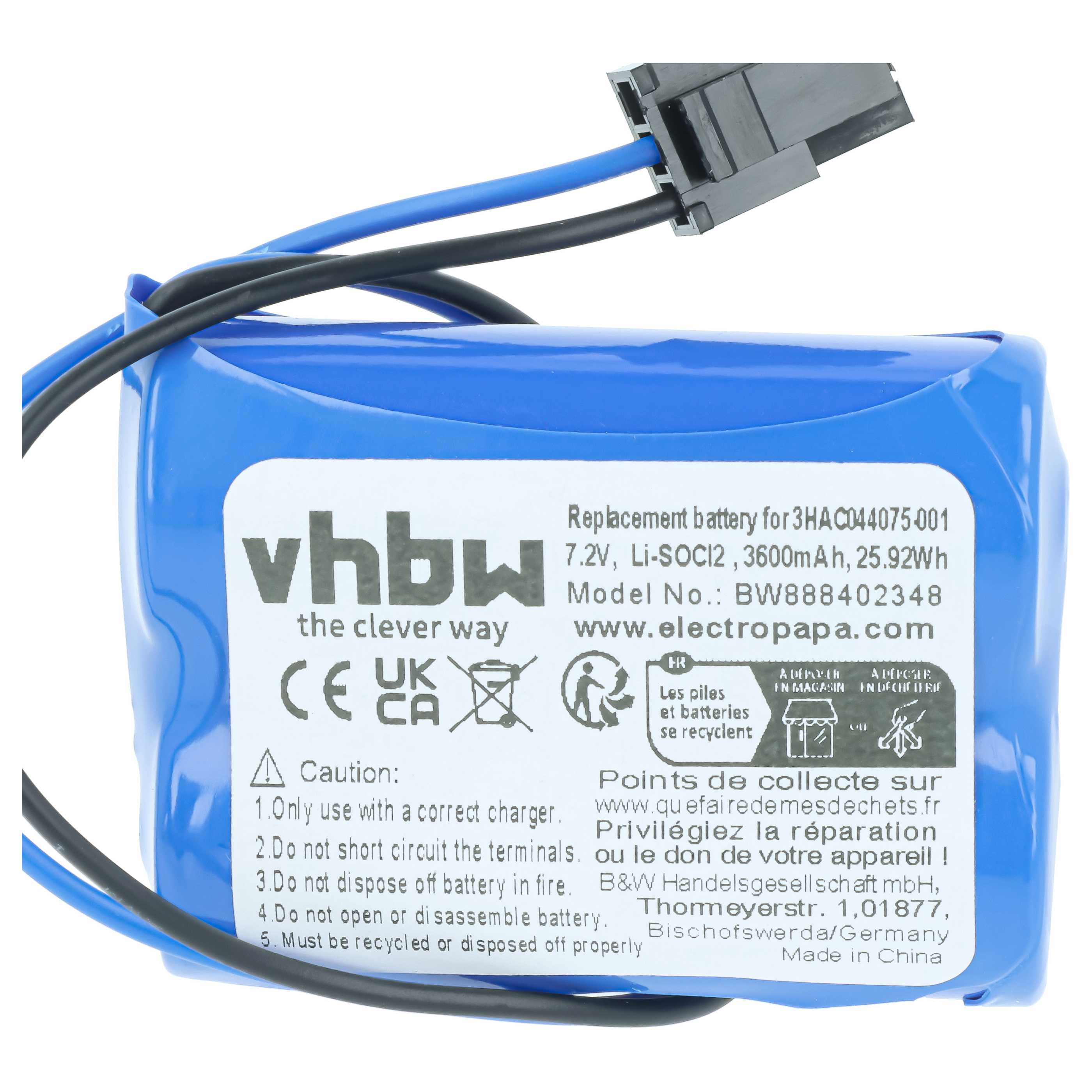 Industrial Robot 2x Battery replaces ABB 3HAC044075-001/01, 3HAC044075-001 - 3600 mAh 7.2 V Li-SOCl2