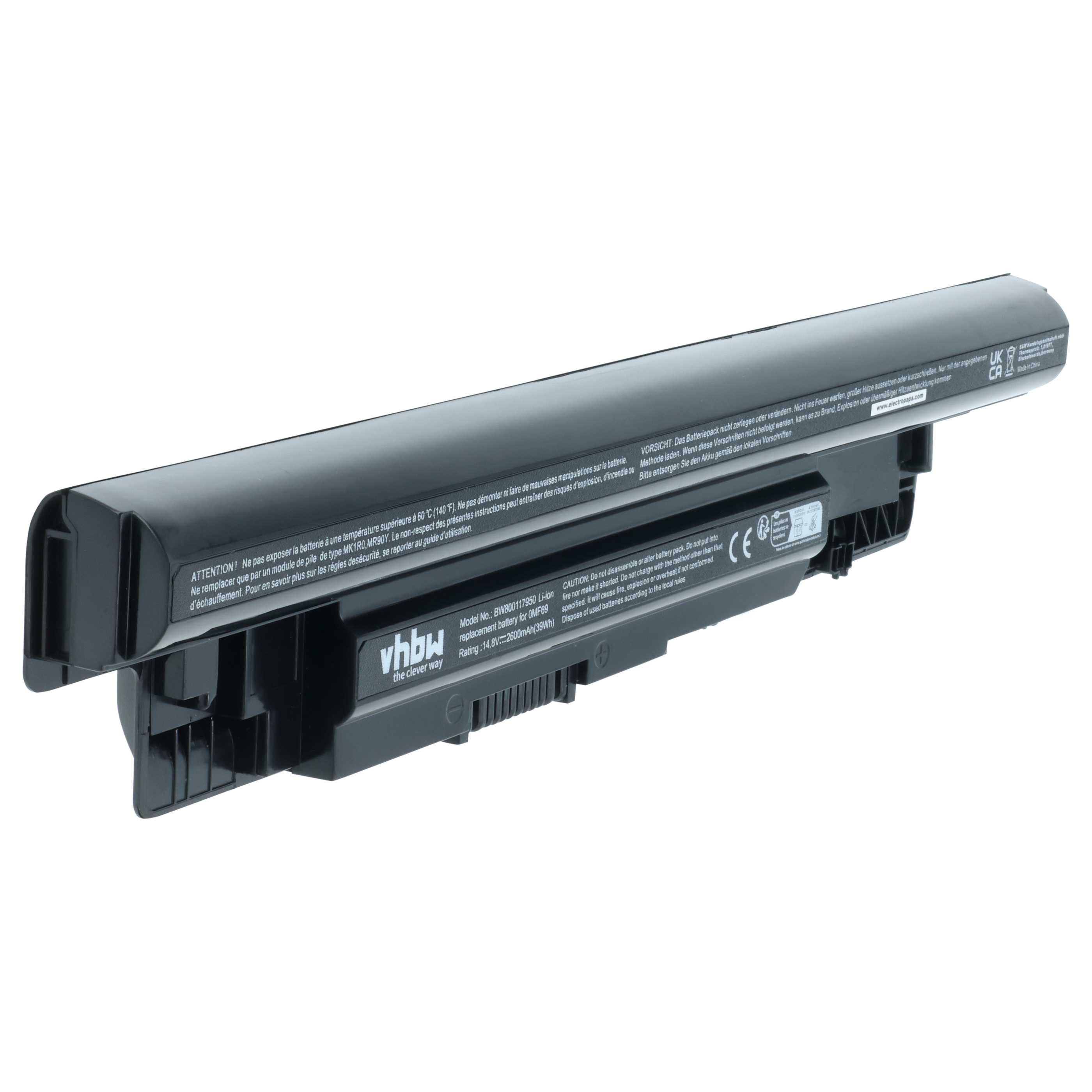 Batteria sostituisce Dell 312-1387, 24DRM, 0MF69, 312-1392, 312-1390 per notebook - 2600mAh 14,8V Li-Ion nero