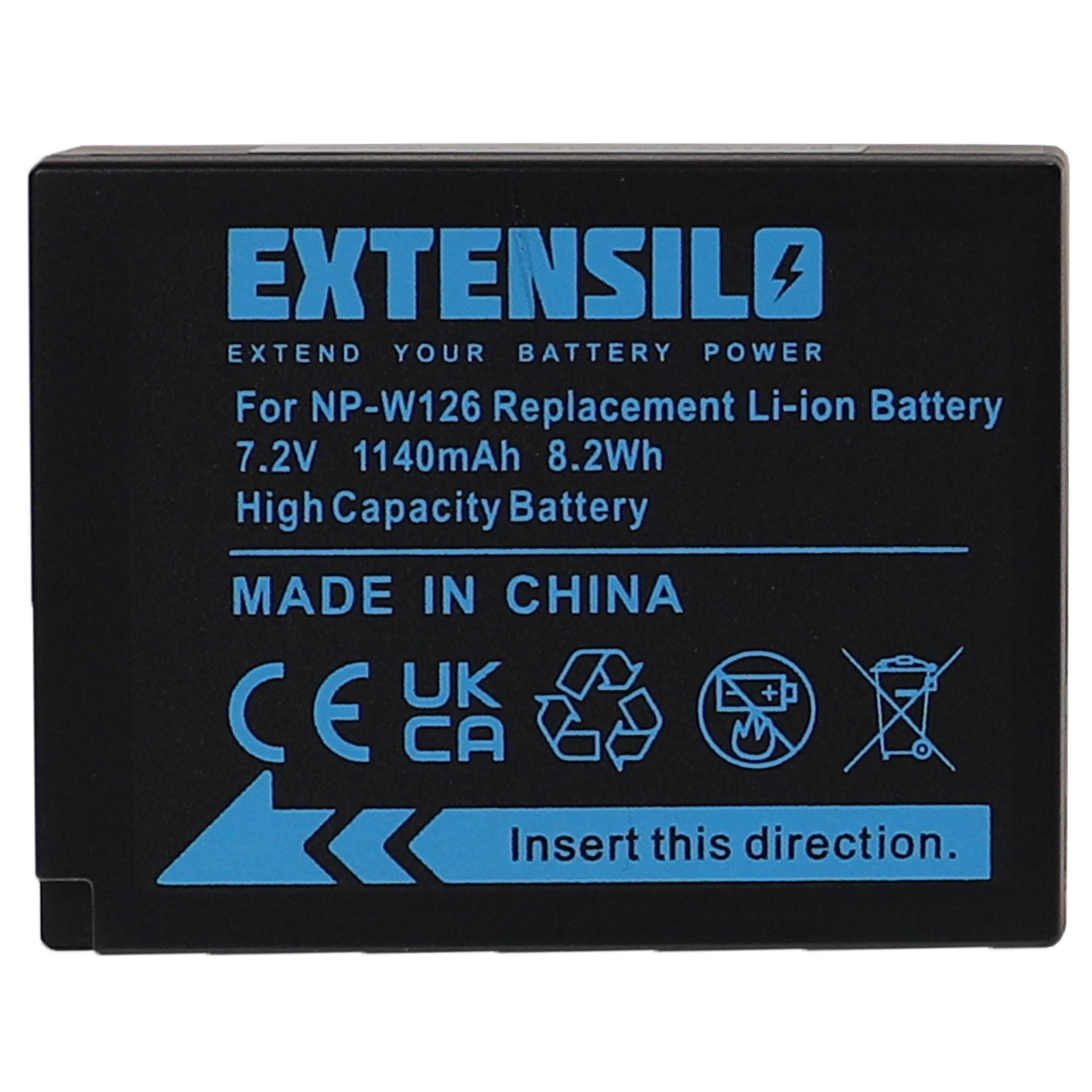 Batterie remplace Fujifilm NP-W126, NP-W126s pour appareil photo - 1140mAh 7,2V Li-ion