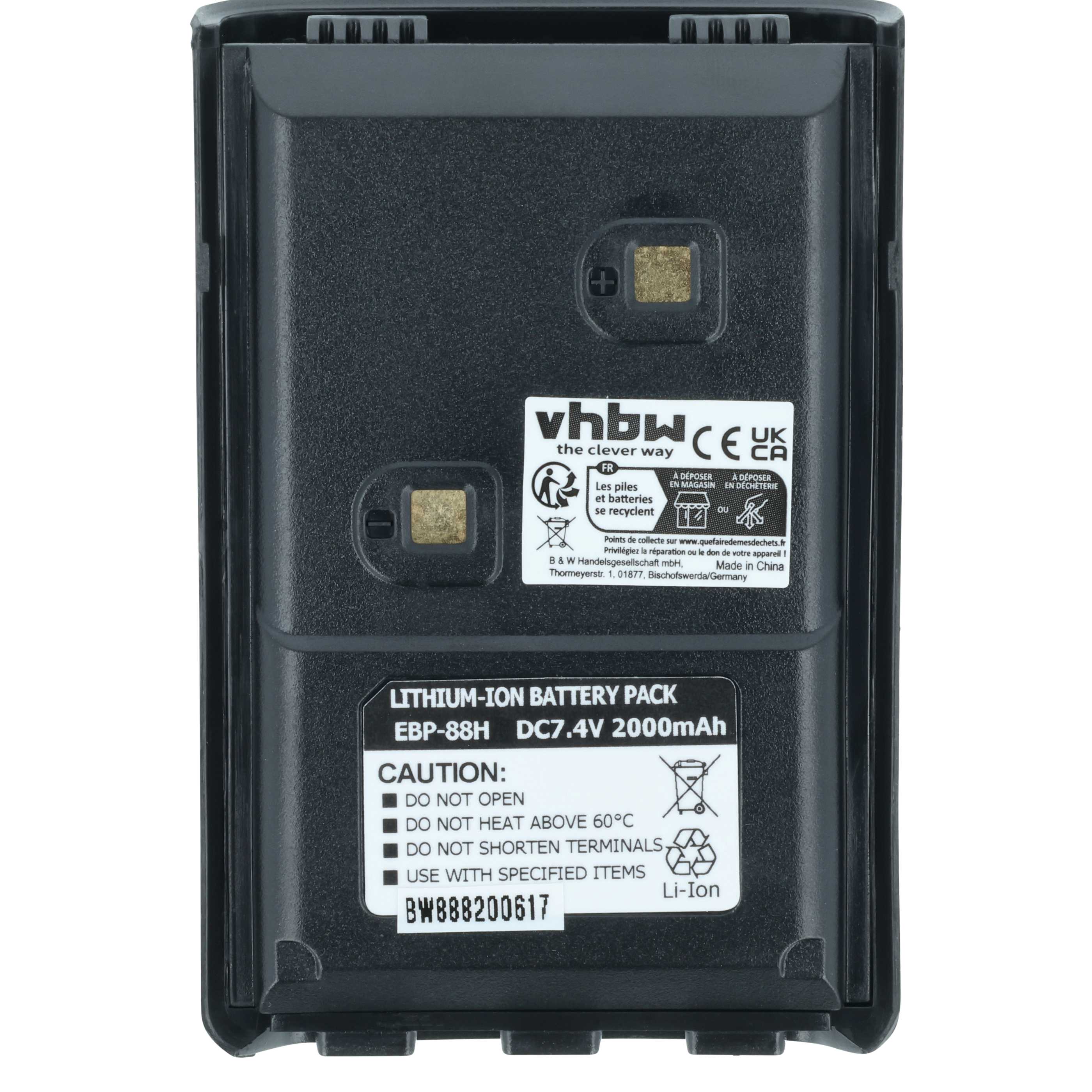 Radio Battery replaces Alinco EBP-88, EBP-88H - 2000 mAh 7.4 V Li-Ion + Belt Clip