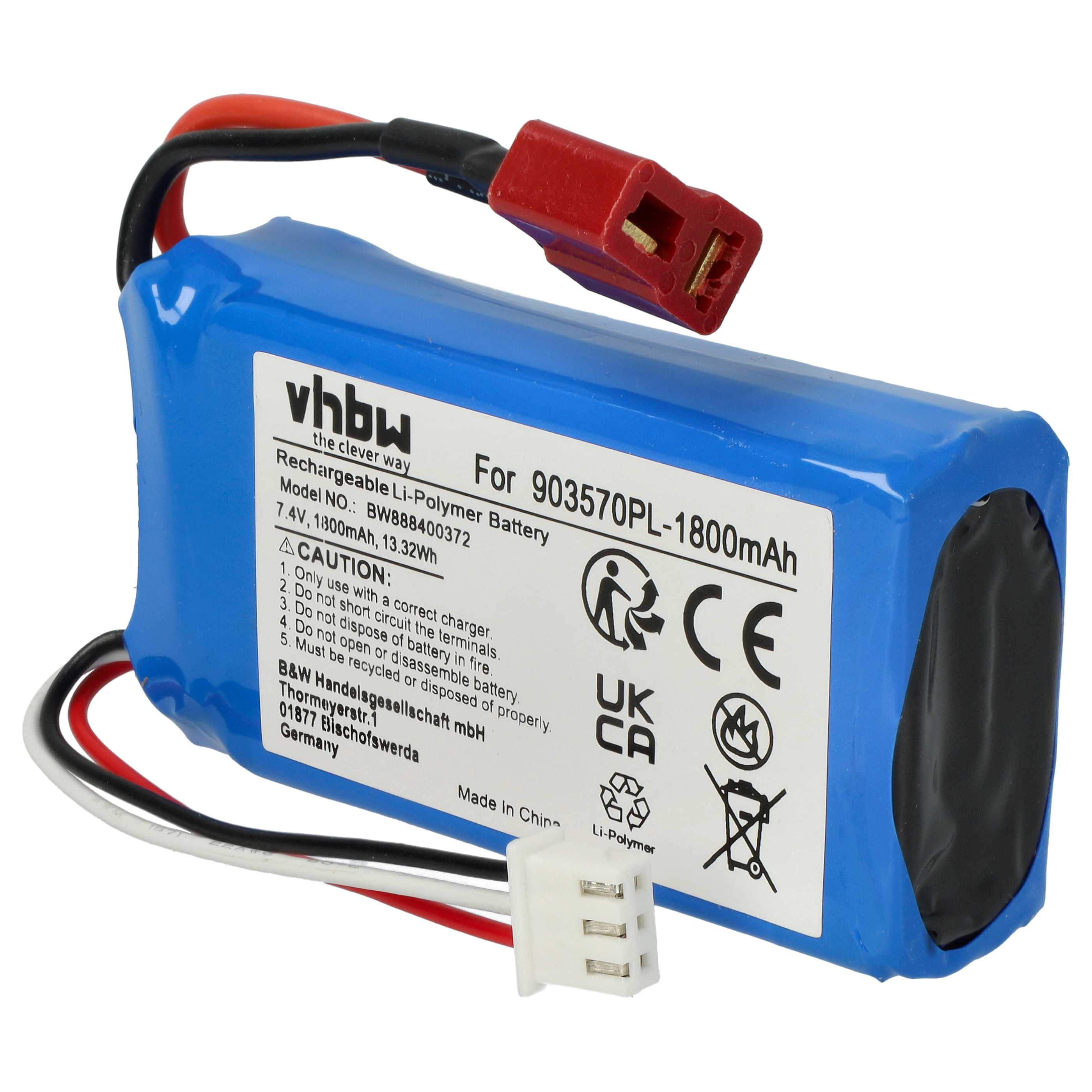 Batterie modèle radio-télécommandé - 1800mAh 7,4V Li-polymère, T-connecteur AWG16