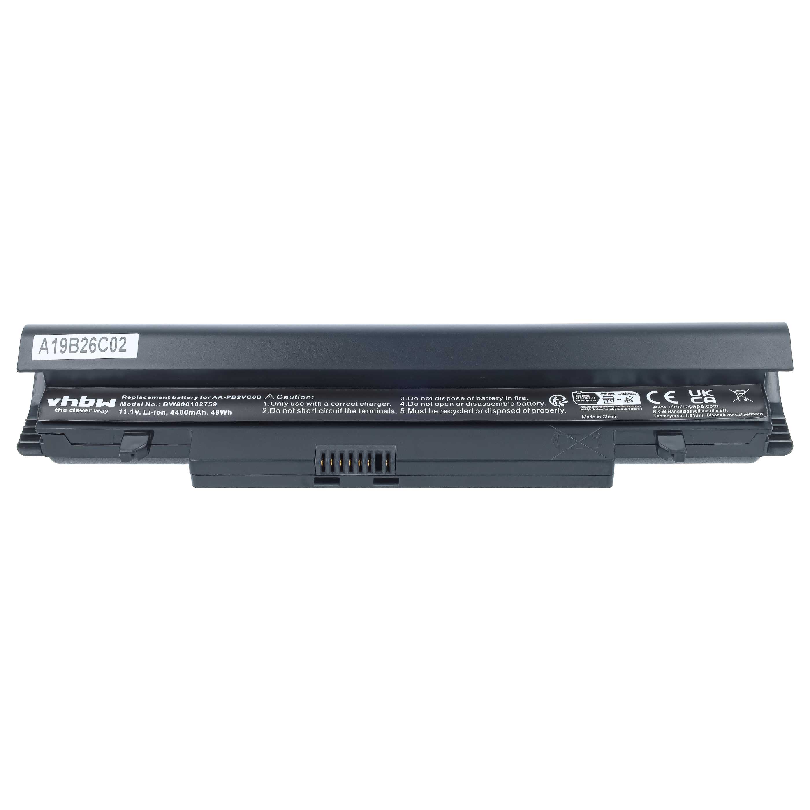 Notebook Battery replaces Samsung AA-PB2VC6B, AA-PL2VC6B, AA-PB2VC6W - 4400 mAh 11.1 V Li-Ion, black