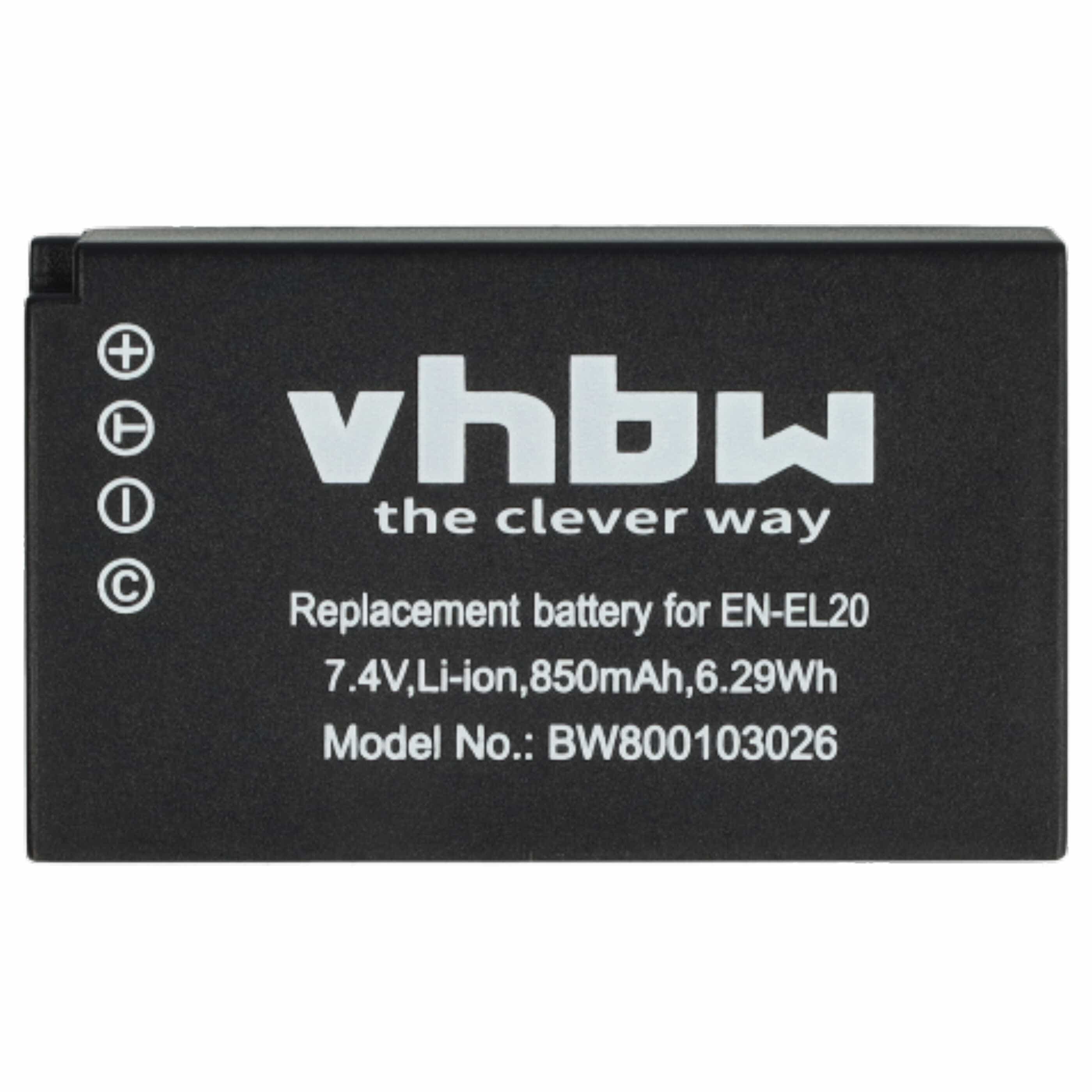 3x Battery replaces Nikon EN-EL20a, EN-EL20 - 850mAh, 7.4V, Li-Ion