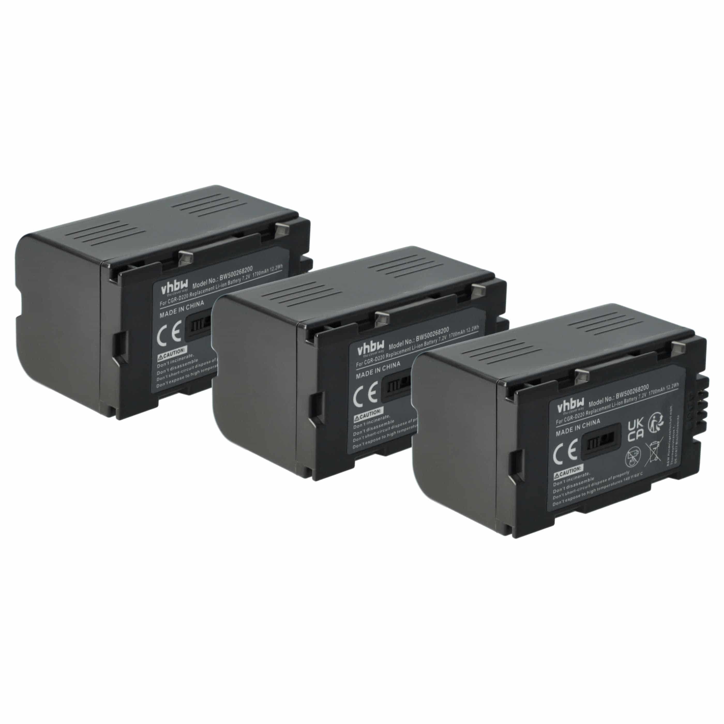 Videocamera 3x Battery replaces Hitachi DZ-BP16, DZ-BP28 - 1700 mAh 7.2 V Li-Ion