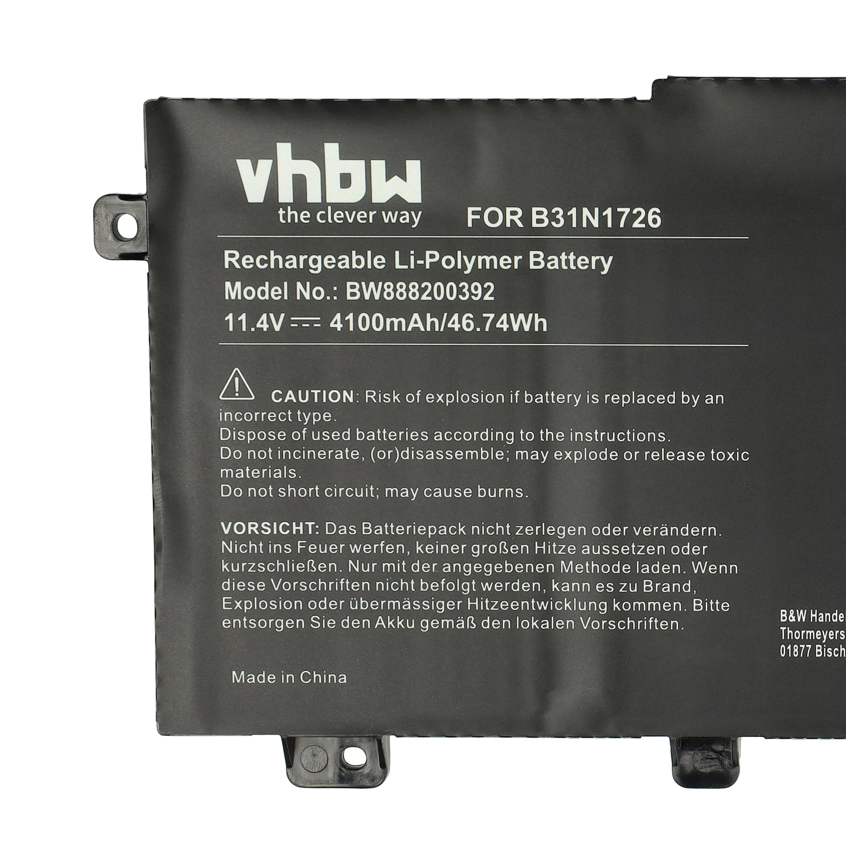 Batterie remplace Asus 3ICP7/60/80, 0B200-02910000 pour ordinateur portable - 4100mAh 11,1V Li-polymère, noir