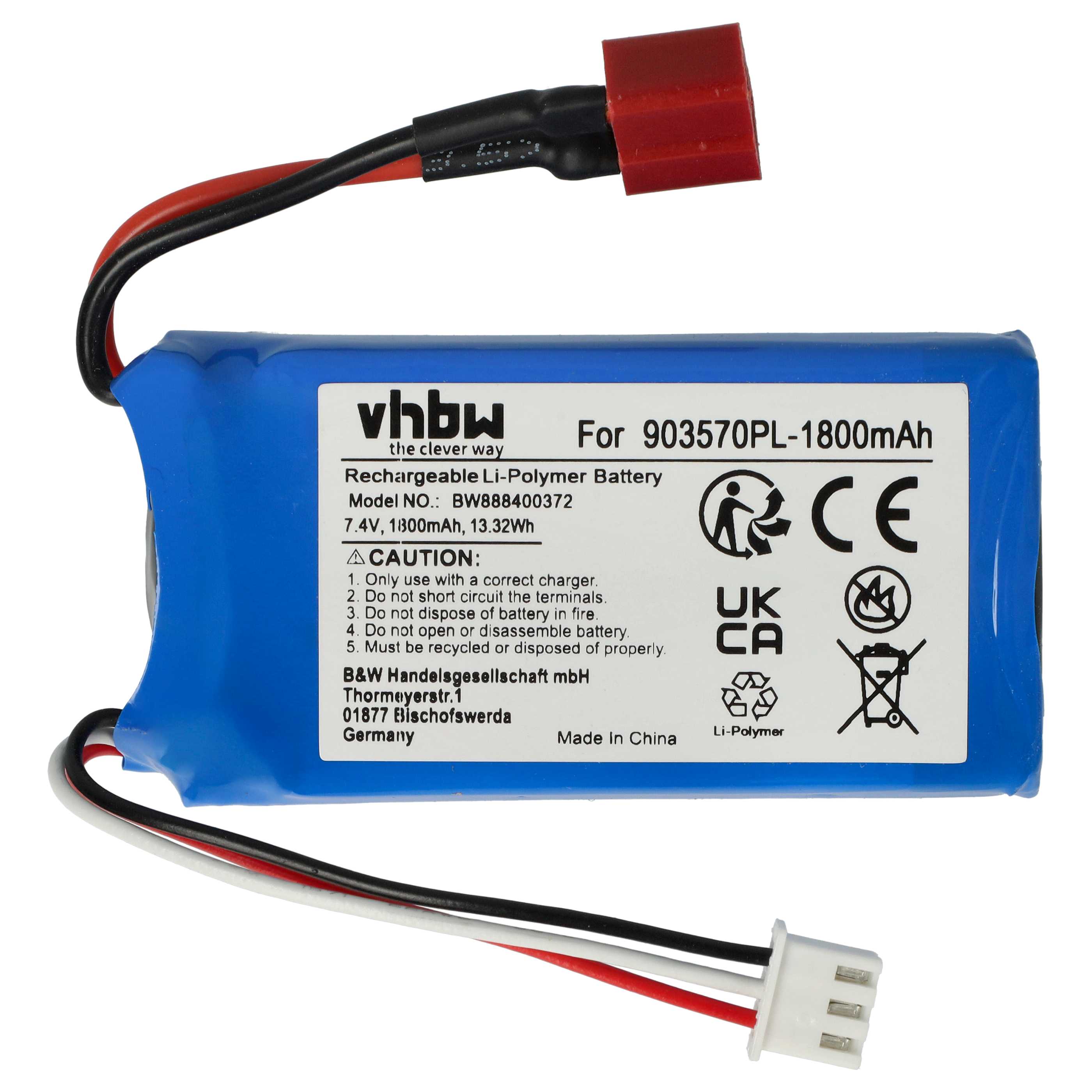 Batterie modèle radio-télécommandé - 1800mAh 7,4V Li-polymère, T-connecteur AWG16