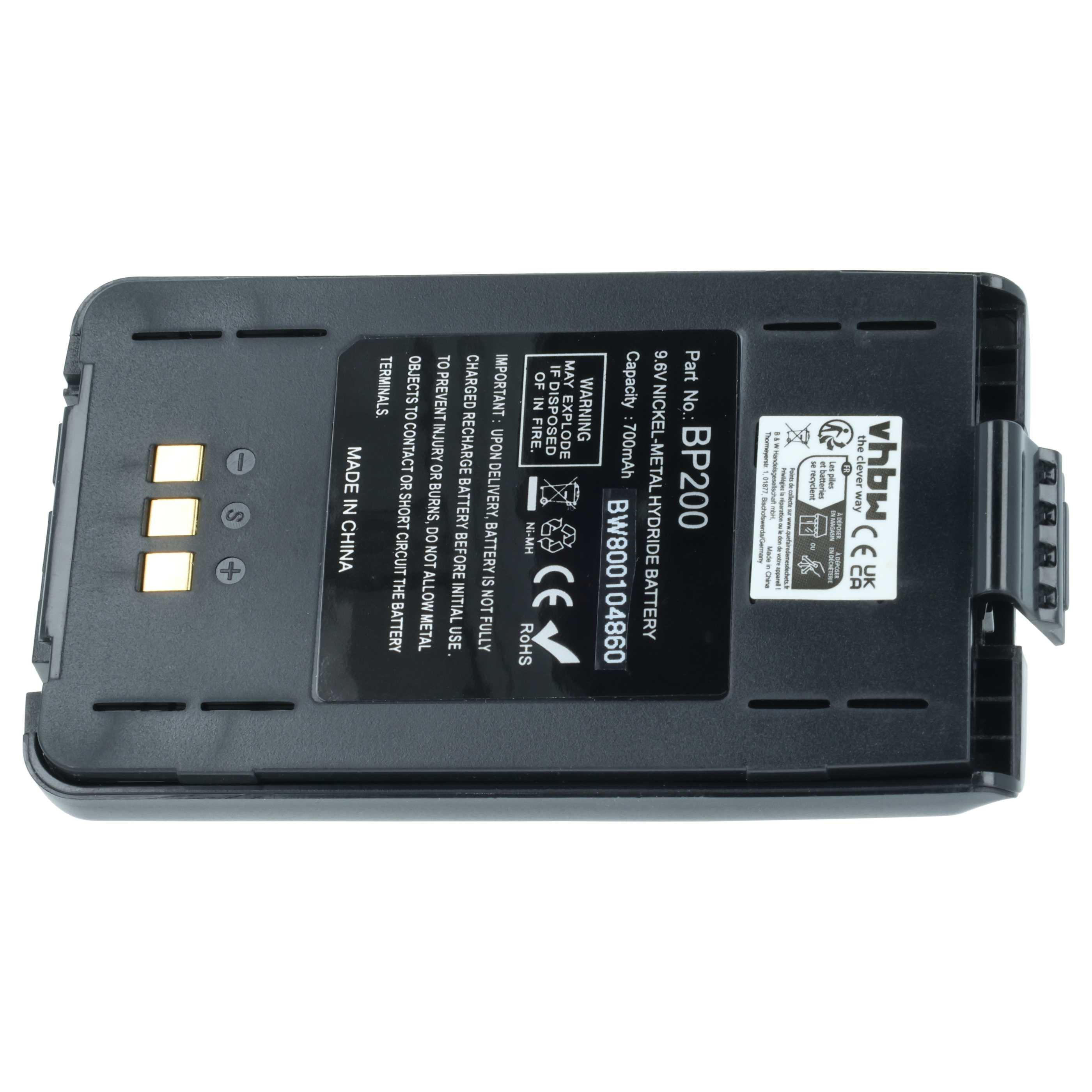 Radio Battery replaces Icom BP-200, BP-200L, BP-200H, BP-200XL, BP-200M - 750 mAh 9.6 V NiMH + Belt Clip