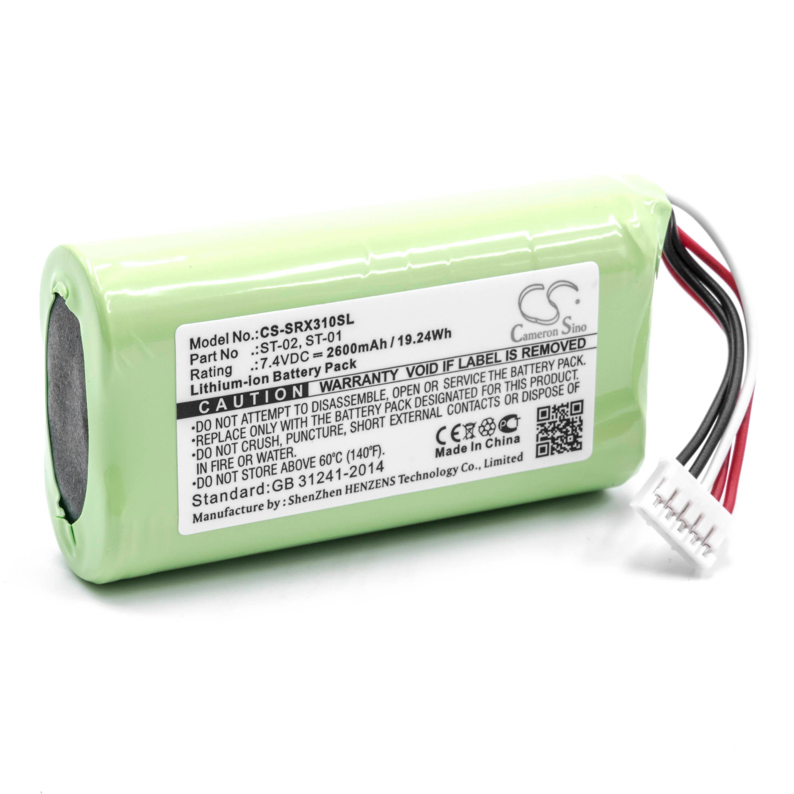  Battery replaces Sony ST-02, ST-01 for SonyLoudspeaker - Li-Ion 2600 mAh