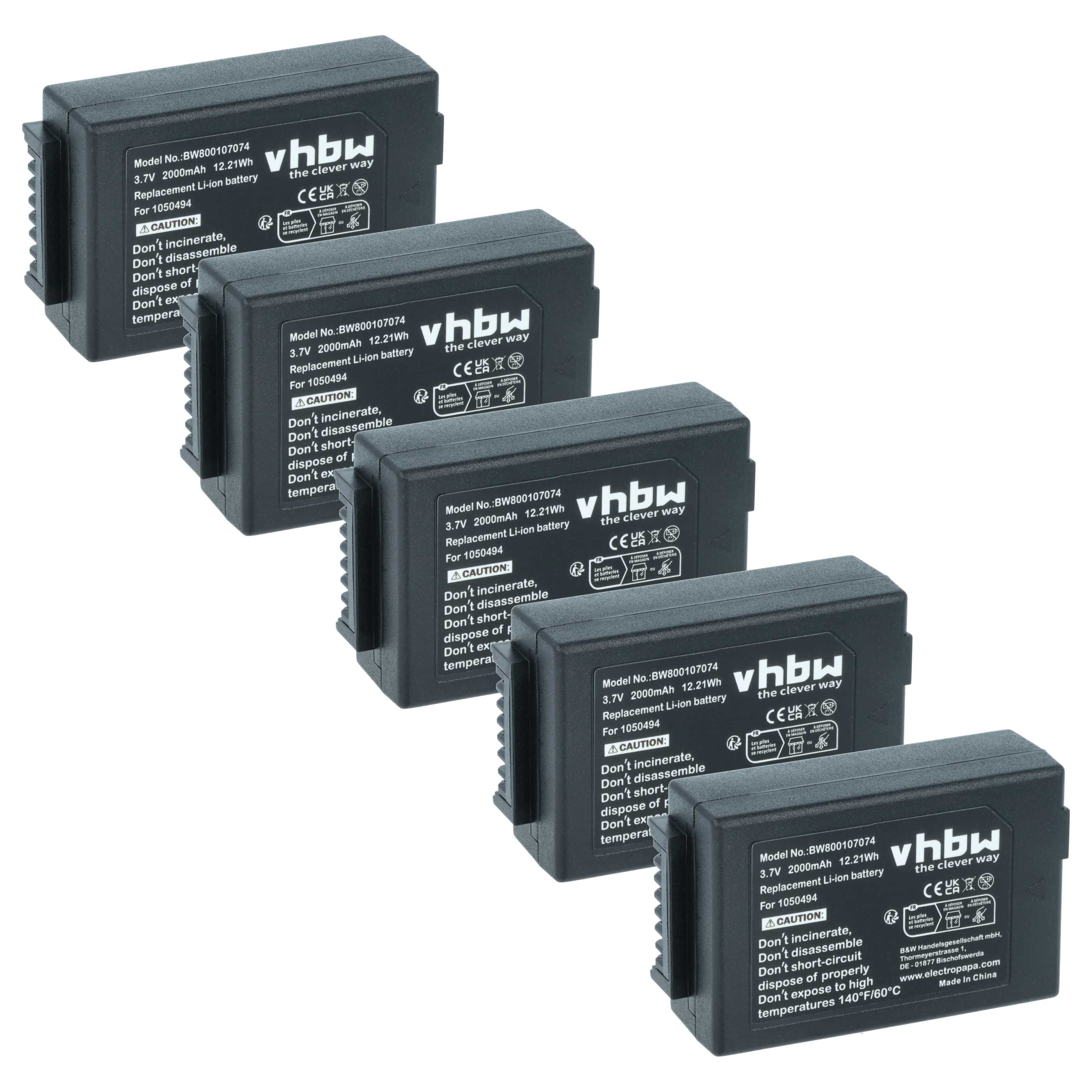 Handheld Computer 5x Battery replaces Psion WA3006, WA3020, 1050494-002, 1050494 - 2000mAh, 3.7V