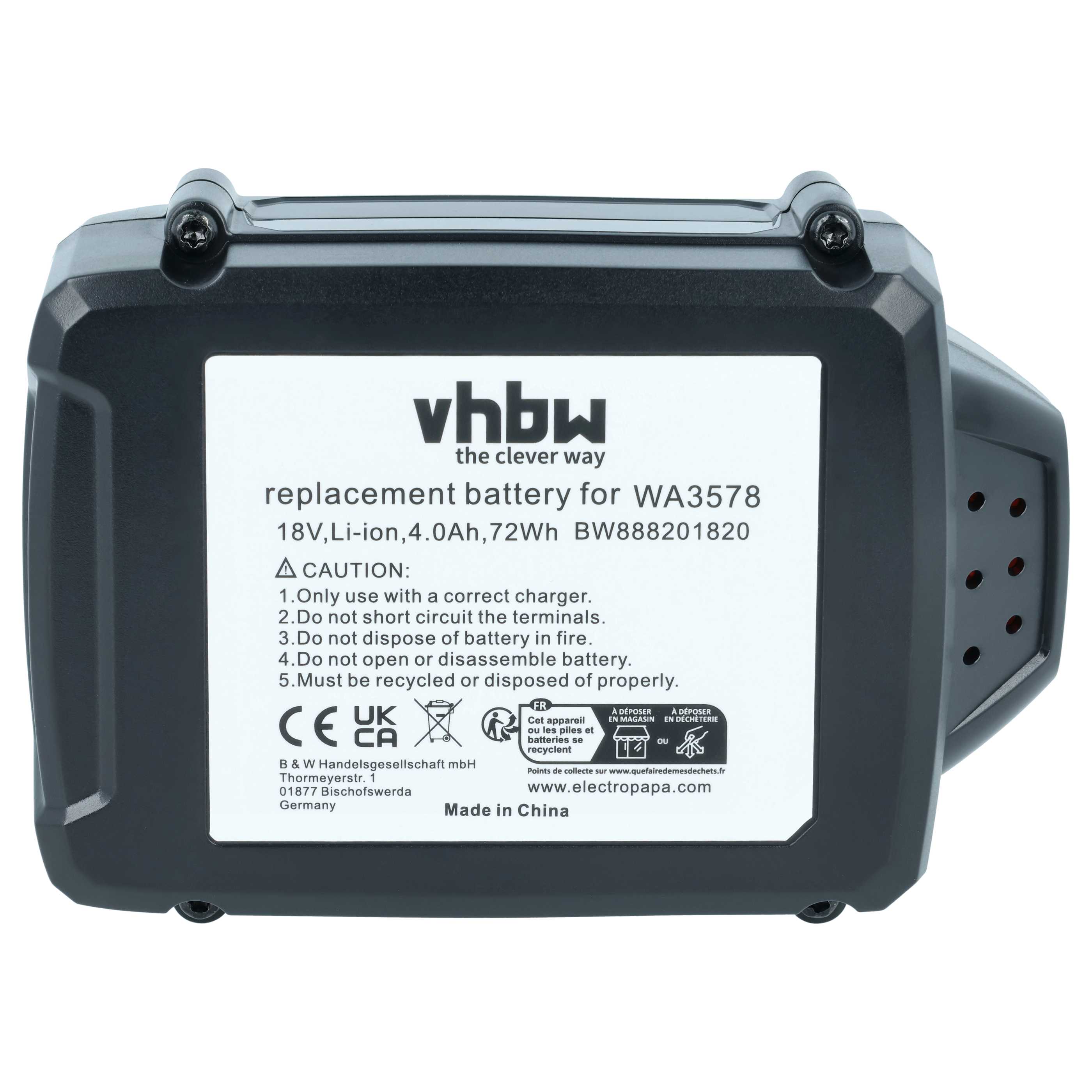 Battery replaces Rockwell RW9351.1 for Electric Power Tool - 4000 mAh, 18 V, Li-Ion