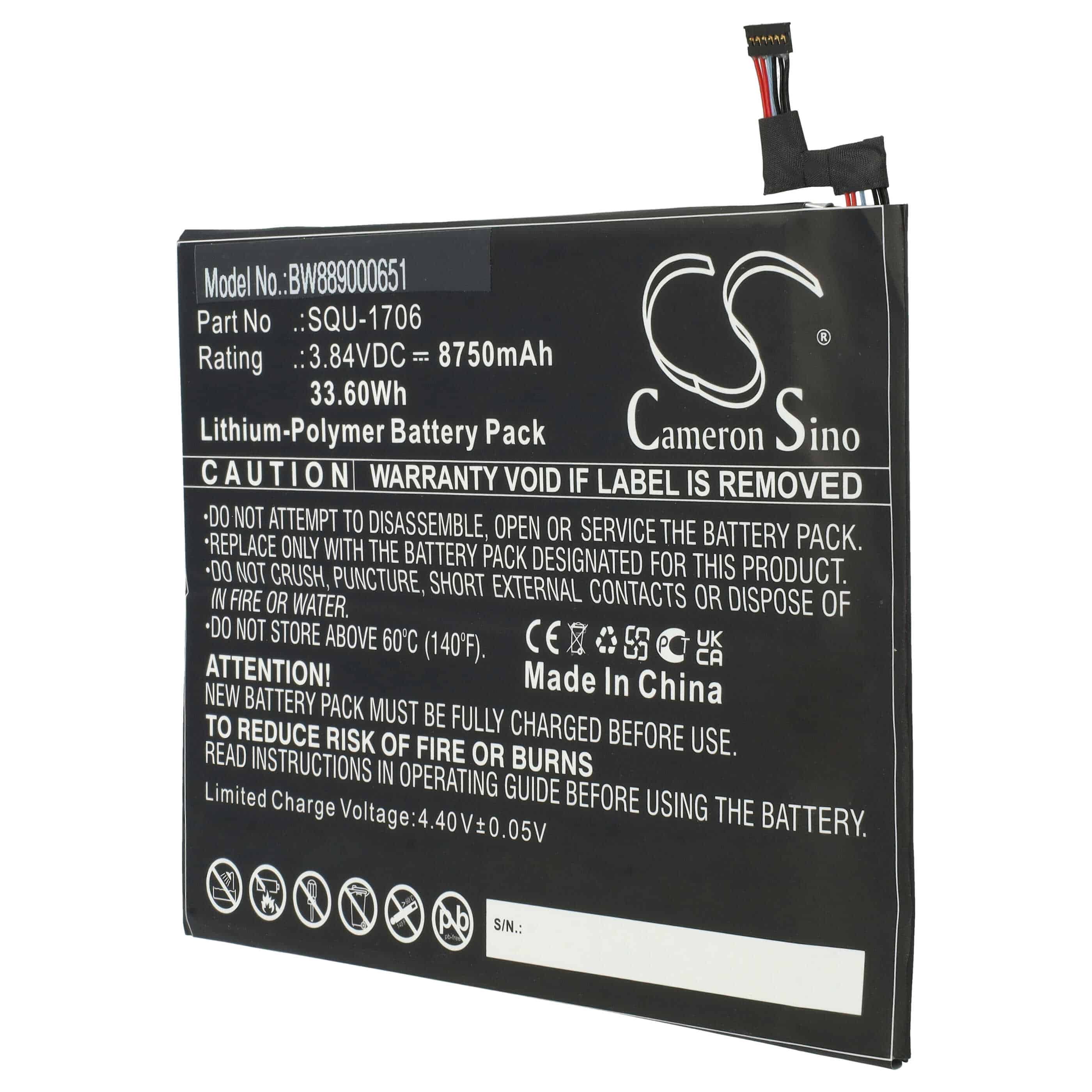 Batería reemplaza Acer SQU-1706, KT.00201.004 para tablet, Pad Acer - 8750 mAh 3,84 V Li-poli