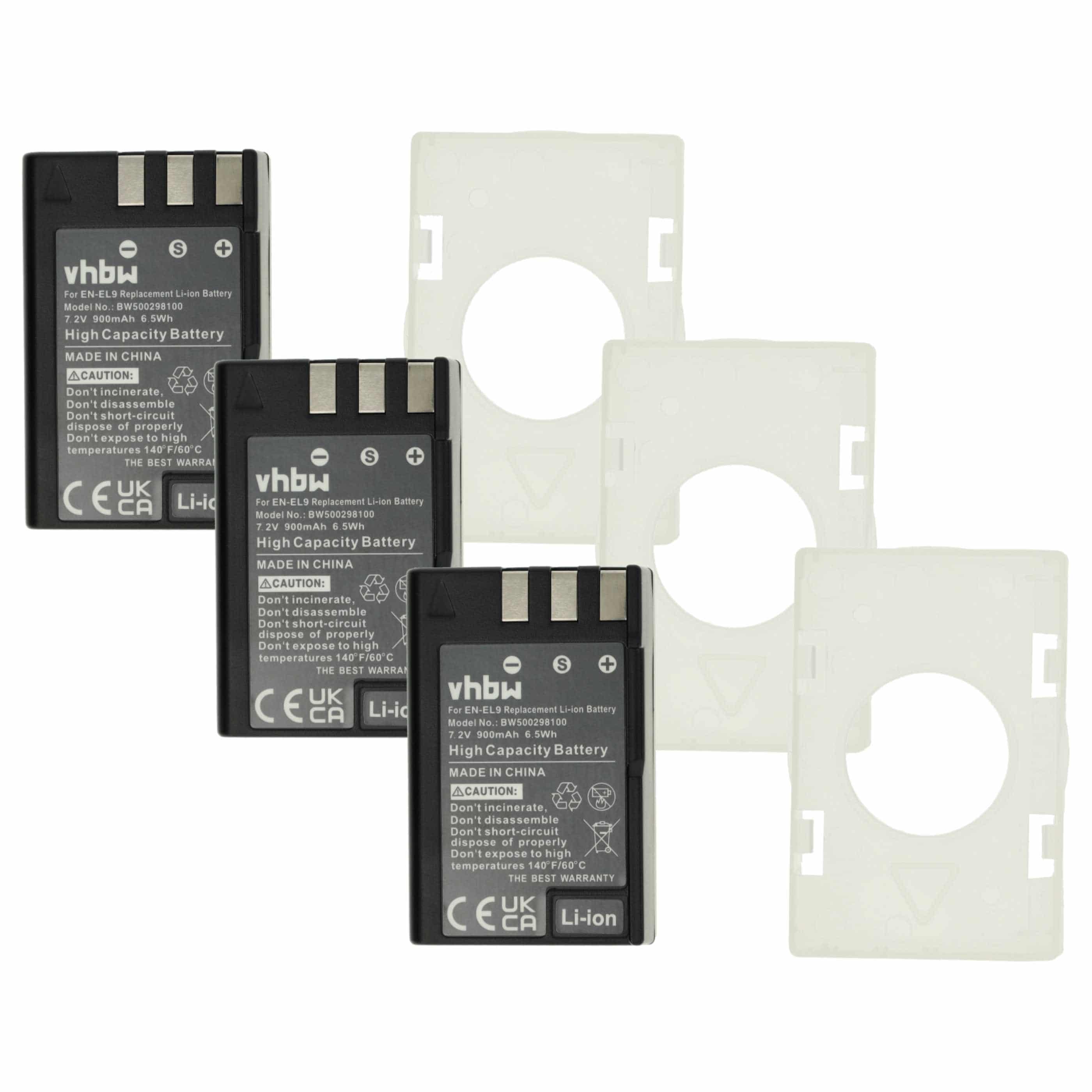 3x Battery replaces Nikon EN-EL9a, EN-EL9E, EN-EL9 - 900mAh, 7.2V, Li-Ion