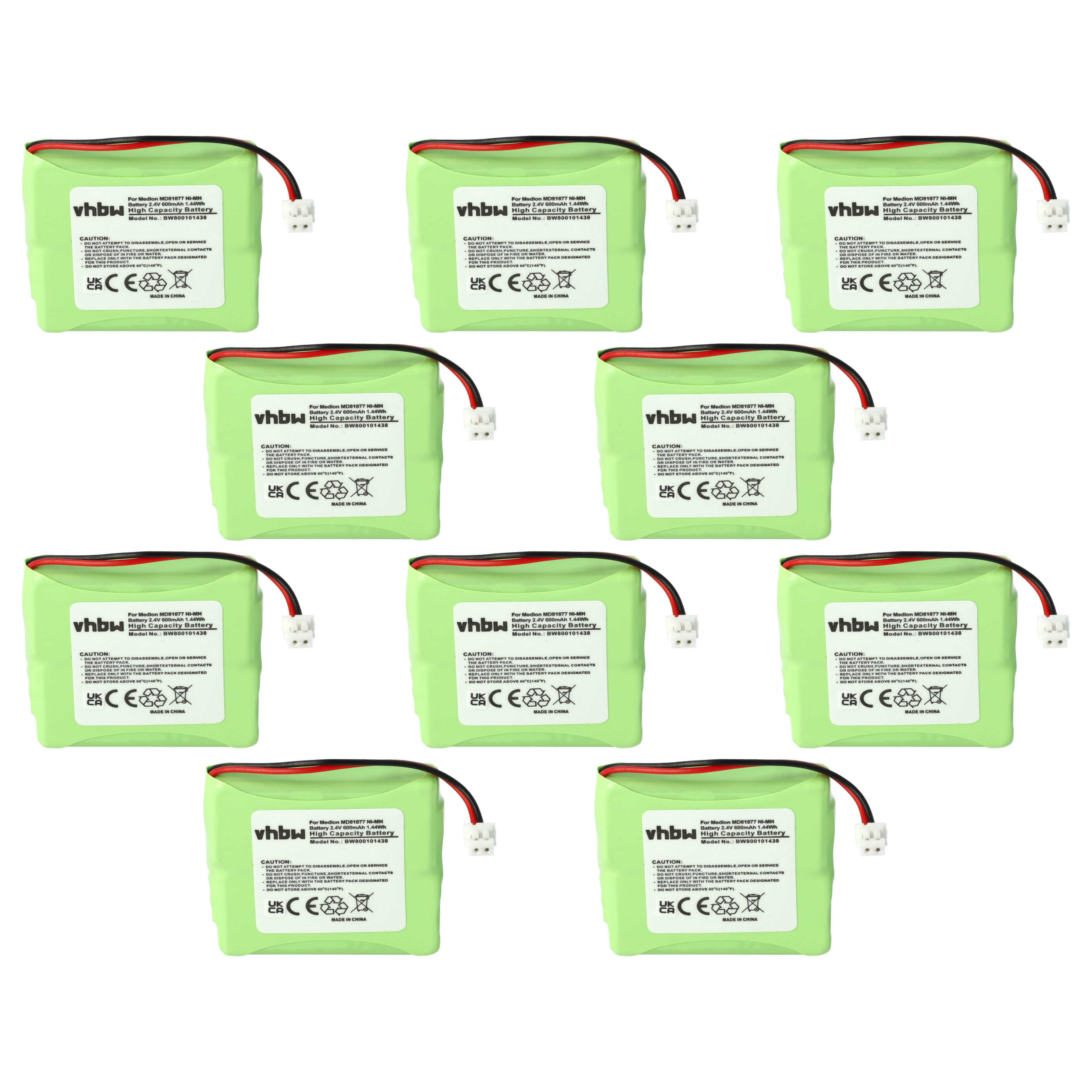 Landline Phone Battery (10 Units) Replacement for GP0827, 5M702BMX, GP0748, GP0747, GP0735 - 600mAh 2.4V NiMH
