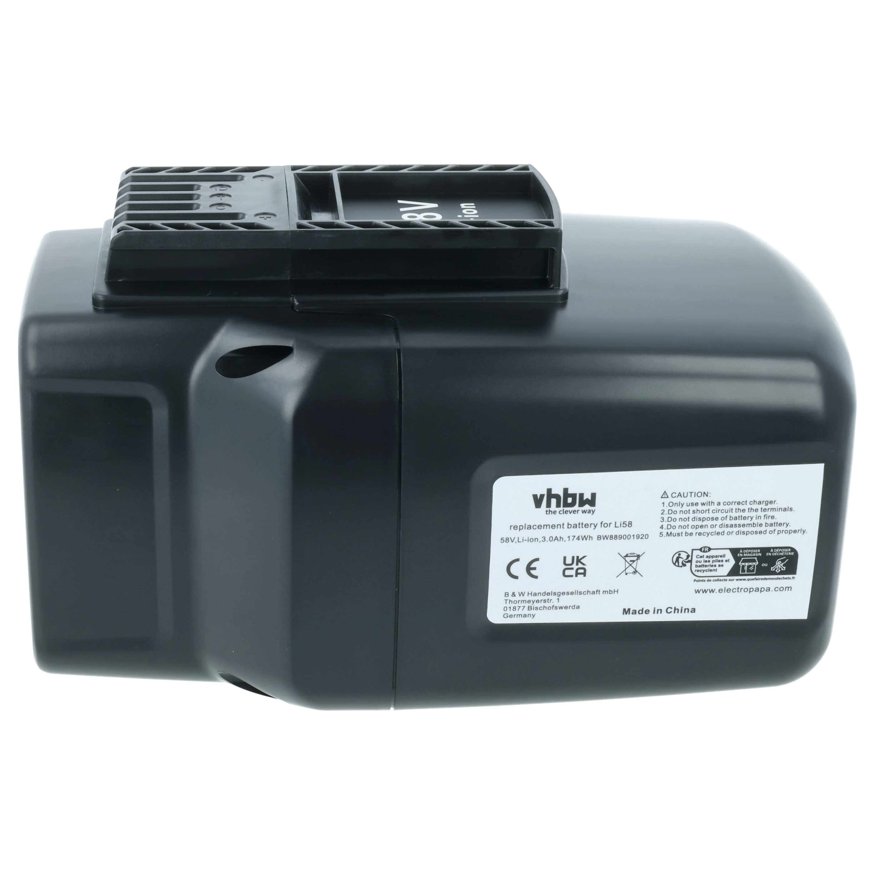 Battery replaces McCulloch 59-09.238.03, 582611701, 590810401 Electric Power Tool - 3000 mAh, 58 V, Li-Ion