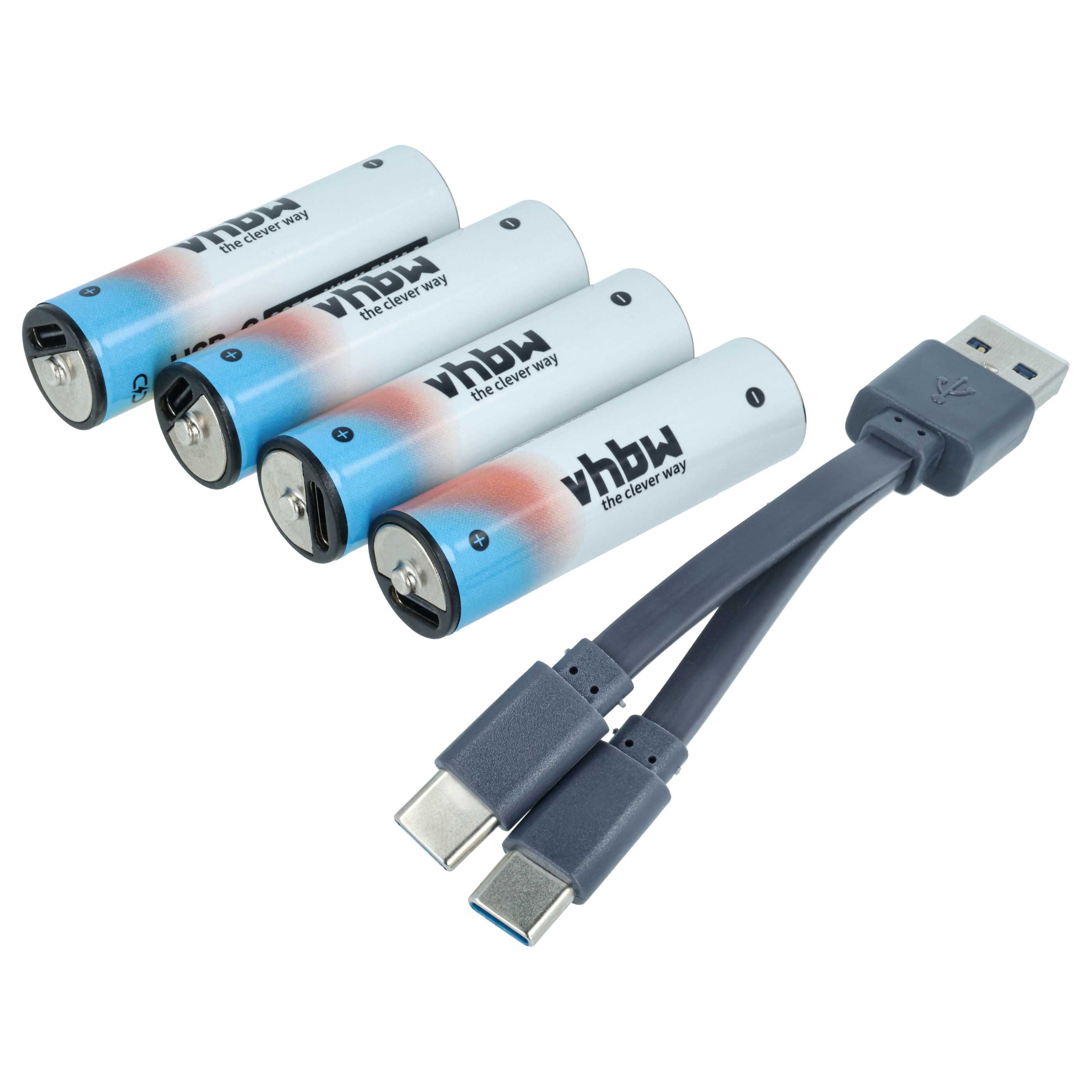 Batteria ricaricabile AA (4 pezzi) - con presa USB C 2047 mAh, 1,5 V, Li-Ion + cavo USB-A / 2x USB-C