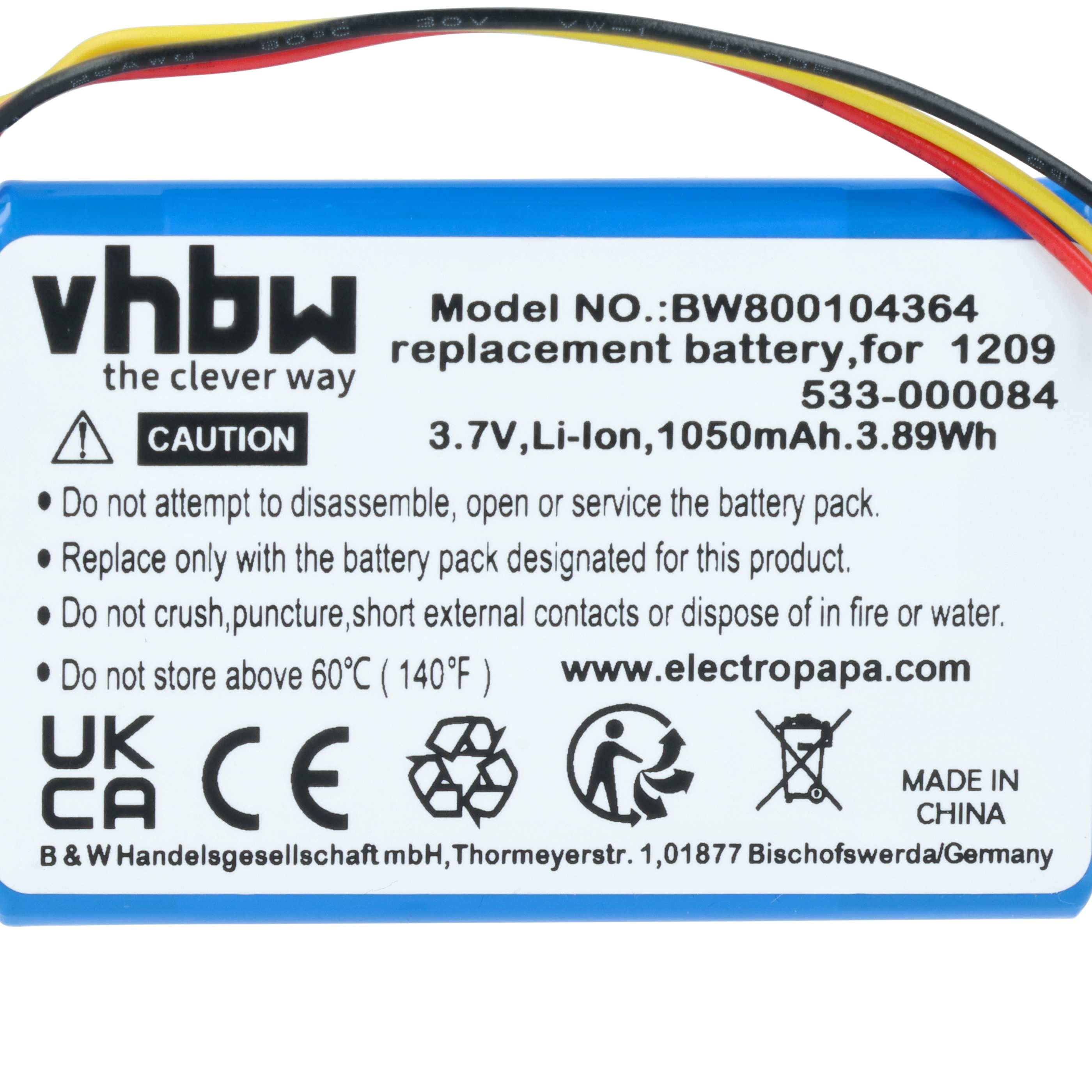 Remote Control Battery replaces Logitech 1209, 533-000084 - 1050 mAh 3.7 V Li-Ion