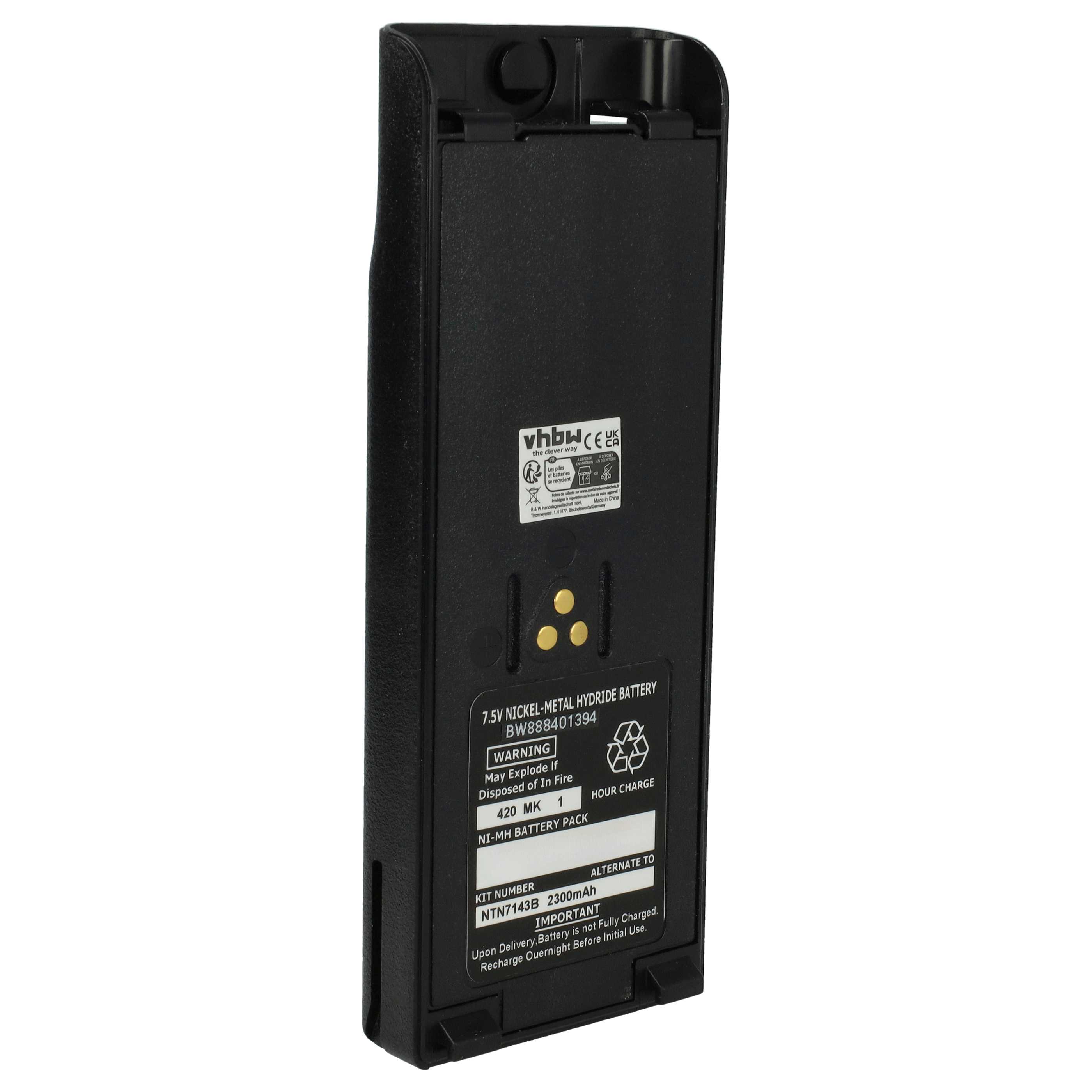 Akku als Ersatz für Motorola NTN7143B, NTN7143A, NTN7143 für Funkgerät - 2300mAh 7,5V NiMH + Gürtelclip