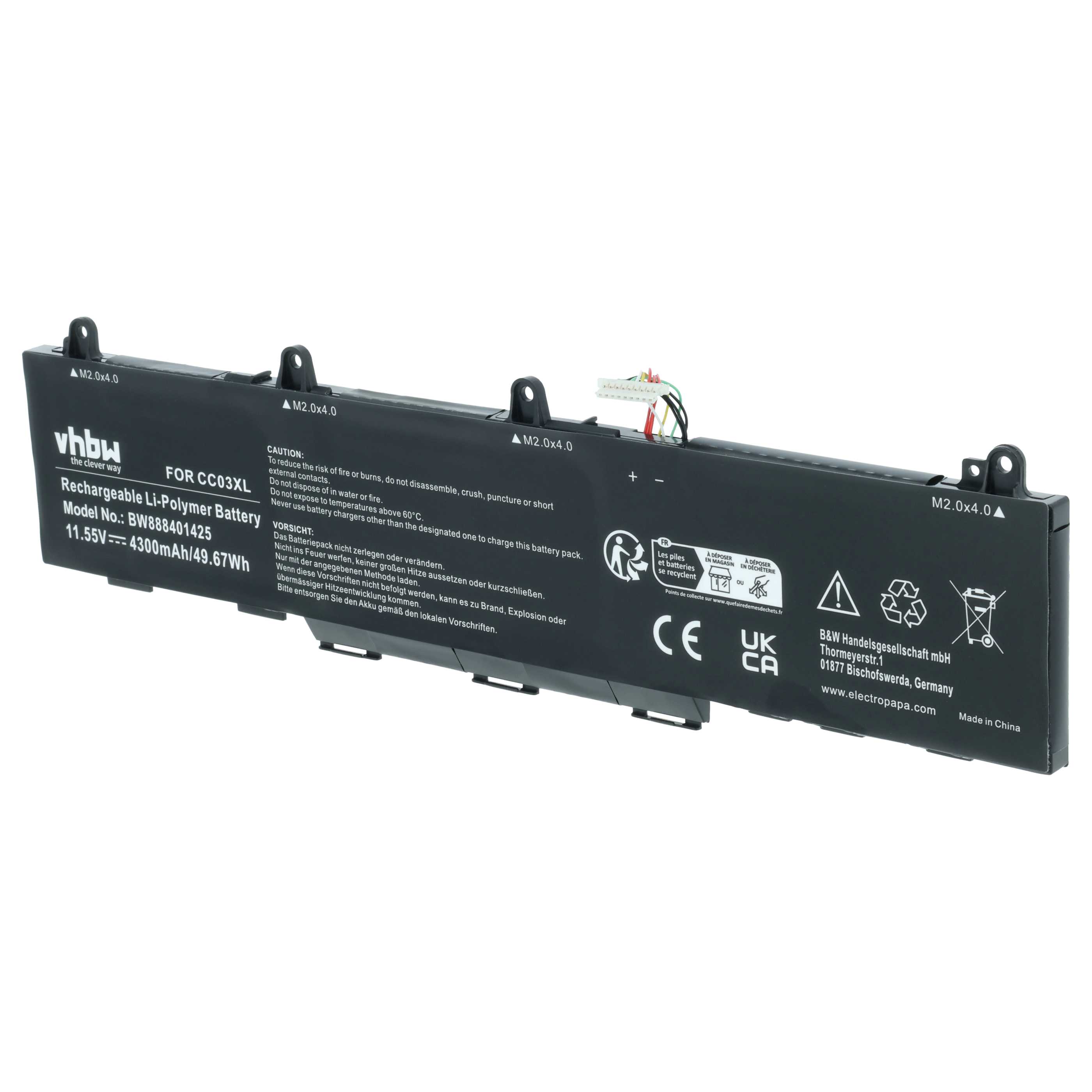 Batteria sostituisce HP HSTNN-IB9F, HSTNN-DB9Q, CC03XL, CC03053XL per notebook - 4300mAh 11,55V Li-Poly